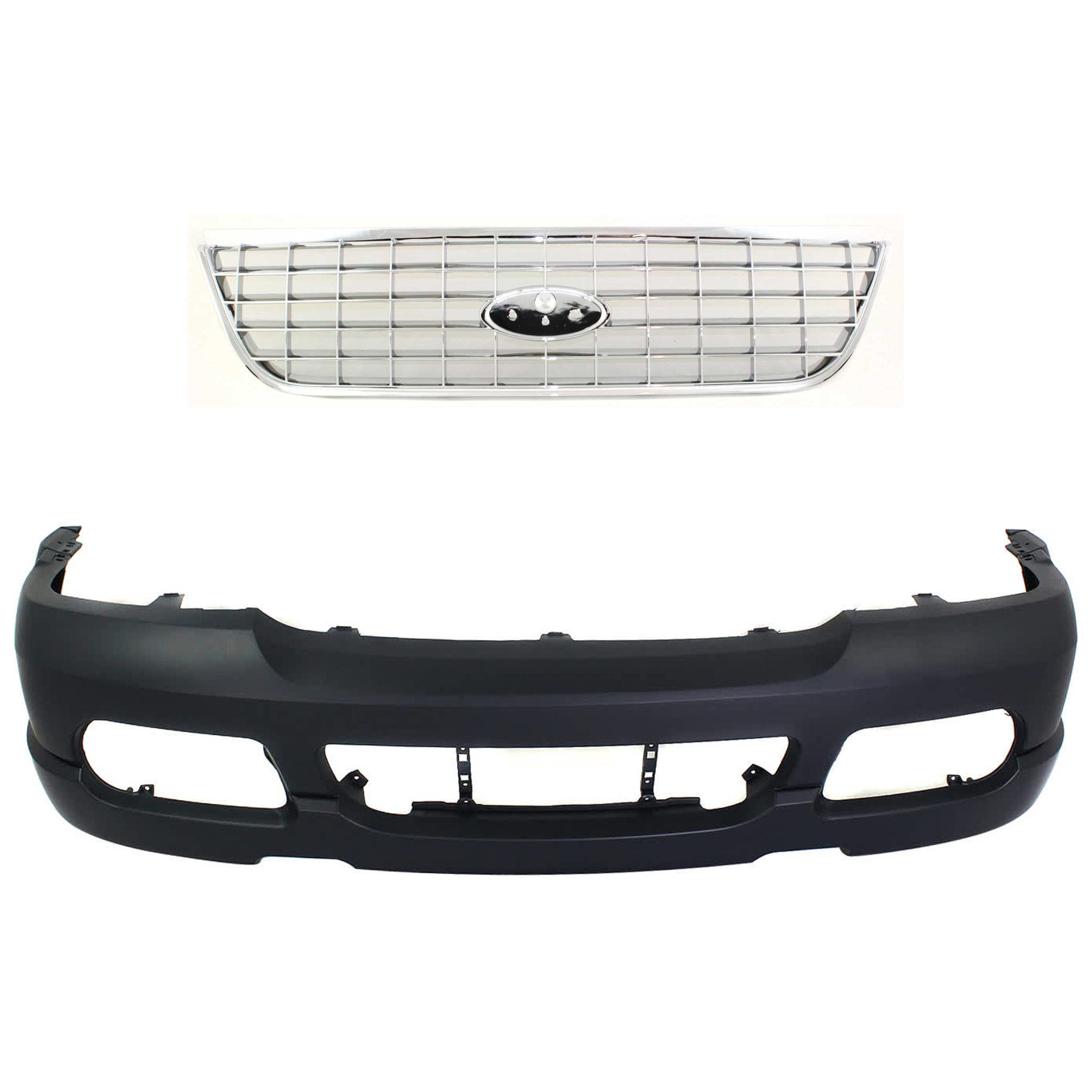 AM EXPLORER 02-05 FRONT BUMPER COVER 2 pc kit Primed with Grille Assembly SKU KIT 071824 C821 Partslink FO1000496 FO1200402 OEM 2L2Z17D957SAPTM Performance 1L