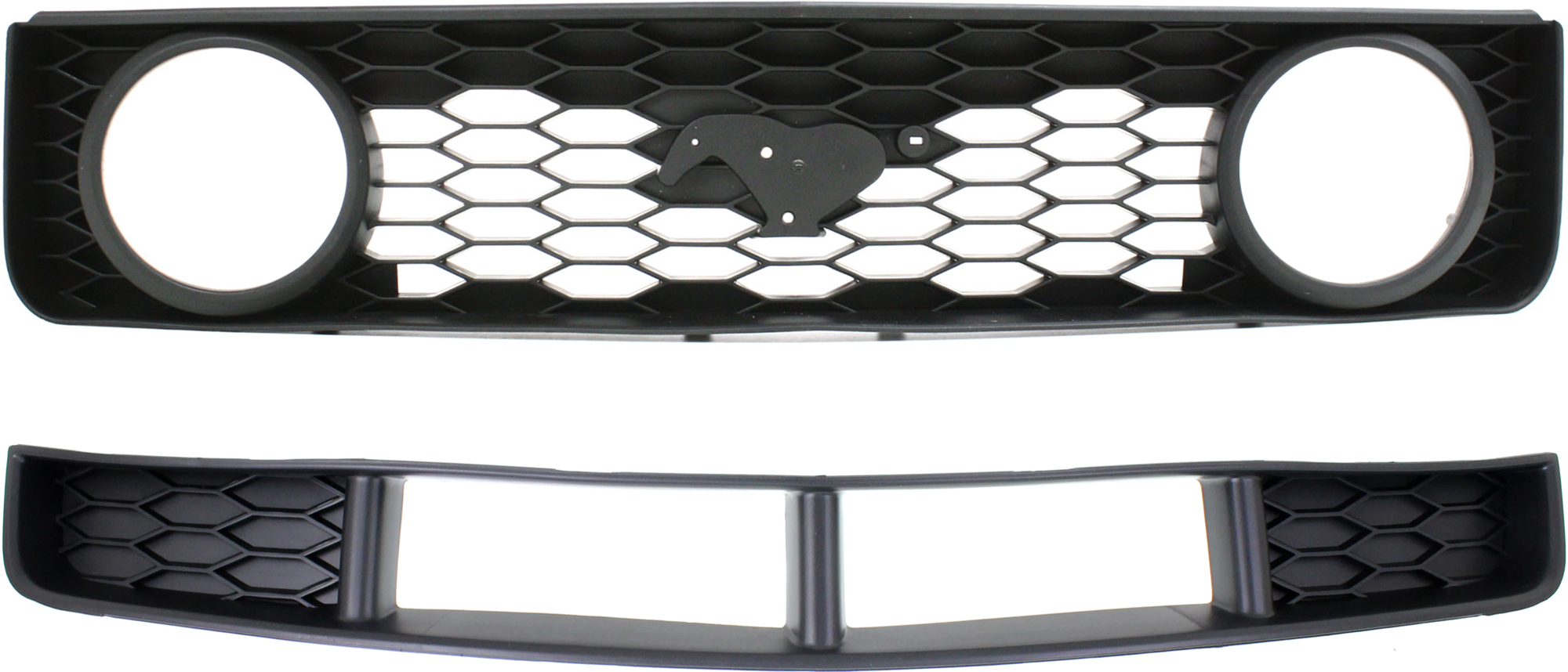 AM MUSTANG 05-09 GRILLE 2 pc Kit Honeycomb Insert Textured Black Shell and Insert with Bumper Grille SKU KIT 071824 C822 Partslink FO1200422 FO1036114 OEM 6R3Z8200BA 7R3Z17K945BA