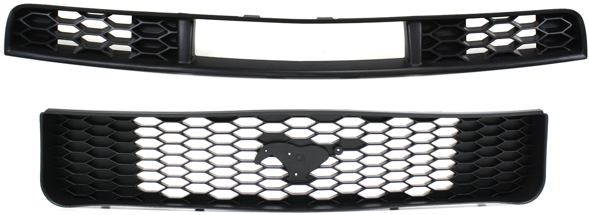 AM MUSTANG 05-09 GRILLE Textured Black Base Model w o Pony Package Honeycomb Insert 2 pc Kit w Bumper Grille SKU KIT 071824 C823 Partslink FO1200421 FO1036115 OEM 6R3Z8200AA 7R3Z17K945AB