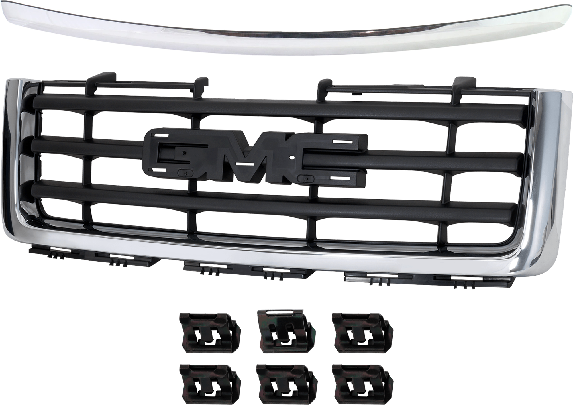 AM SIERRA 1500-07-13 GRILLE 2 pc Kit w Hood Molding SKU KIT 071824 C838 Partslink GM1200573 GM1235109 OEM 22761792-10385156