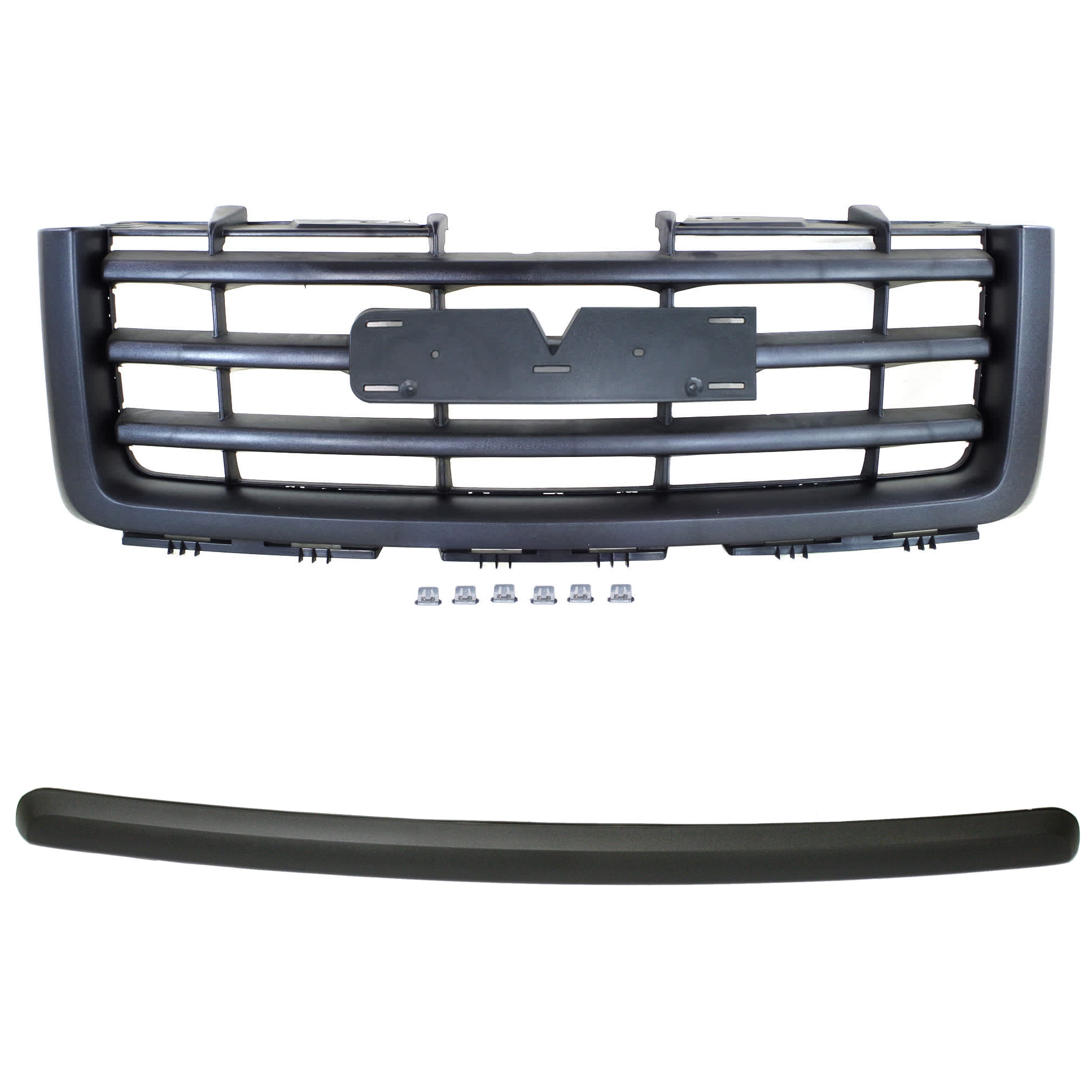 AM SIERRA 1500-07-13 GRILLE 2 pc Kit Textured Black Shell and Insert with Hood Molding SKU KIT 071824 C839 Partslink GM1200583 GM1235110 OEM 22761793-10385157