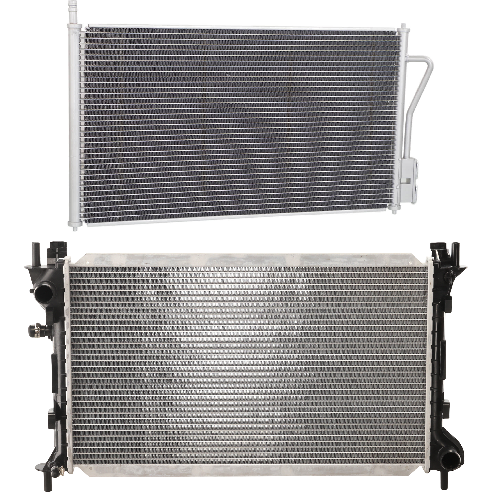 AM FOCUS 05-07 RADIATOR 2 pc kit 4 Cyl. 2.0L Eng. with A C Condenser SKU KIT 071824 C855 Partslink FO3010111 FO3010112 FO3030215 OEM YS4Z8005AA XS4Z8005A 6S4Z19712