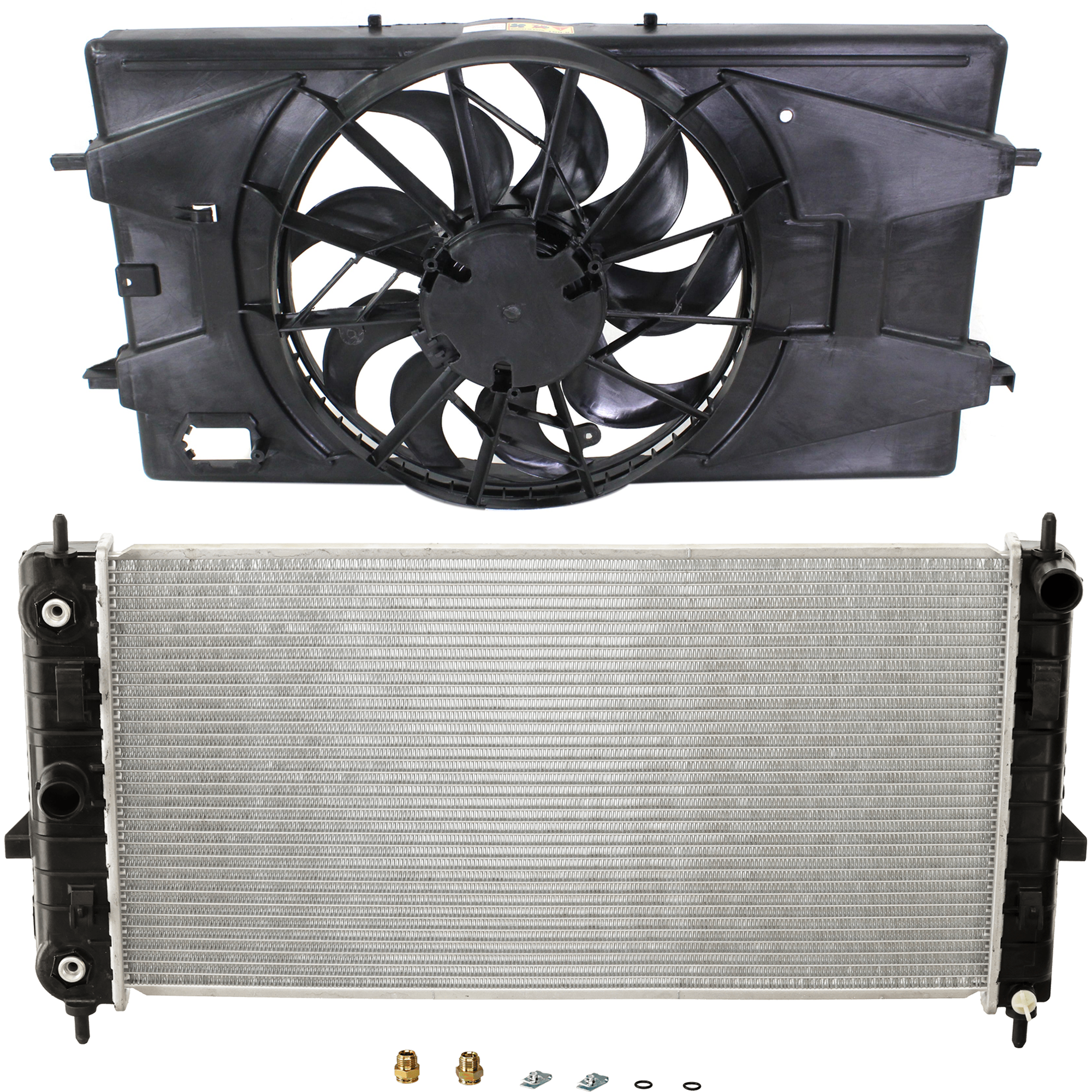 AM COBALT 05-10 G5-07-10 RADIATOR 2 pc kit 4 Cyl. 2.2L 2.4L Auto transmission with Cooling Fan Assembly SKU KIT 071824 C862 Partslink GM3010489 GM3115179 OEM 20824475-19417092-52482167