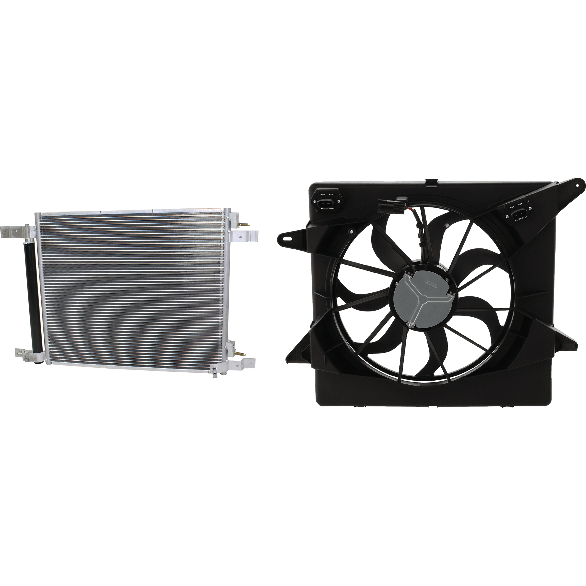 AM SRX 10-16 RADIATOR FAN ASSEMBLY 2 pc kit Single Fan Includes resistor with A C Condenser SKU KIT 071824 C897 Partslink GM3115234 GM3030294 OEM 20883034-22973655