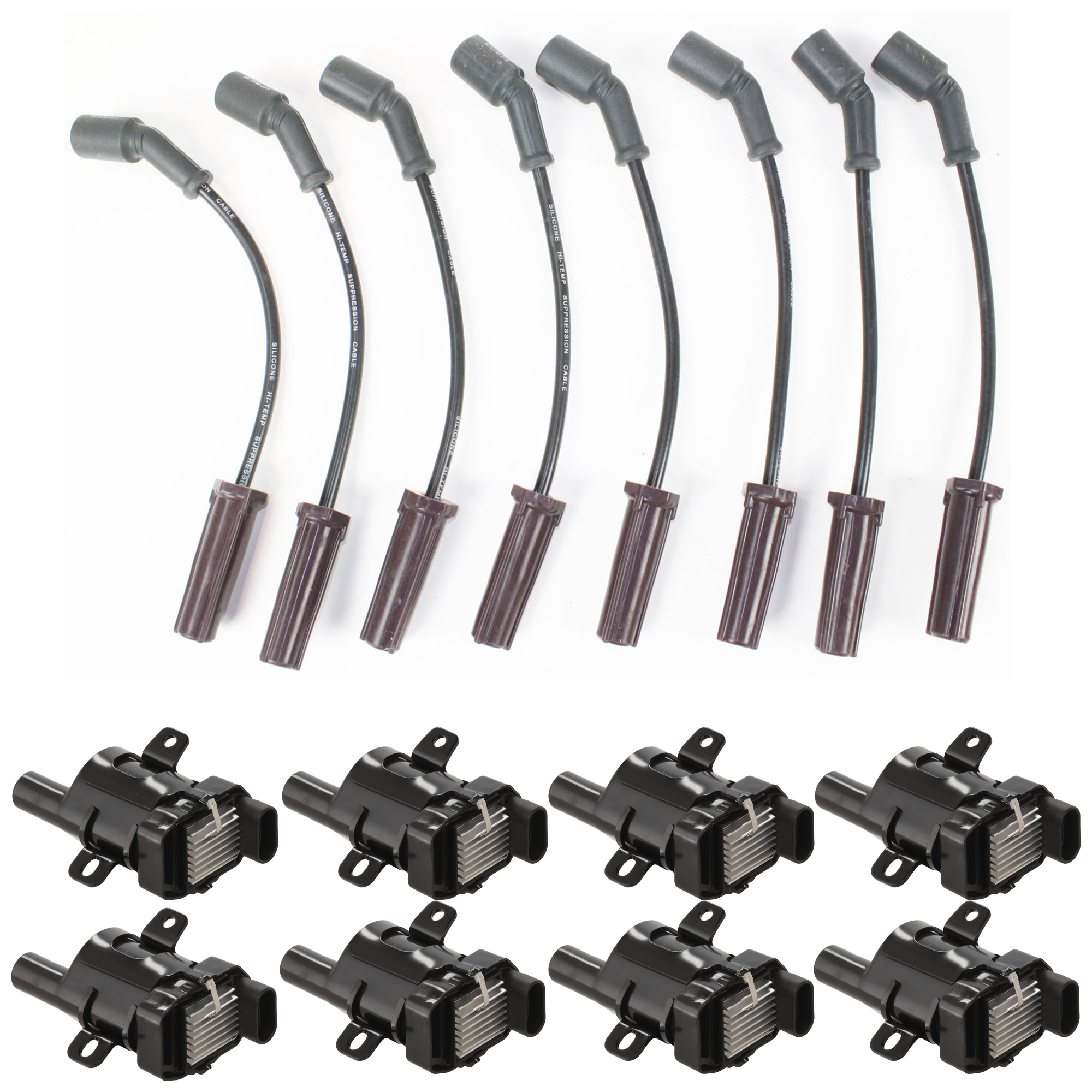 AM SIERRA SILVERADO 99-06 IGNITION COIL AND SPARK PLUG KIT 16 pc kit 8 Wires Black wire finish SKU KIT 071824 C898