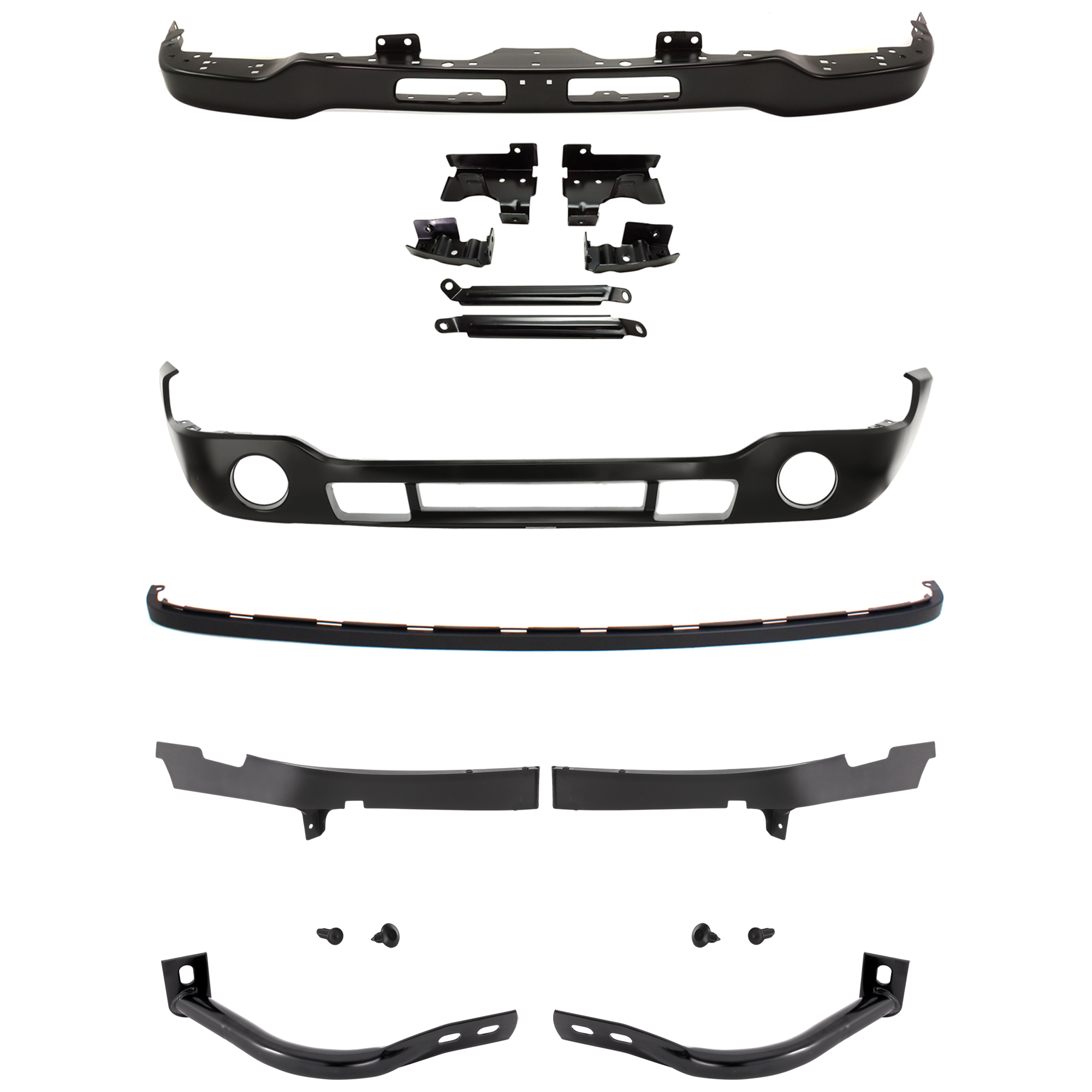 AM SIERRA 1500-03-06-1500 CLASSIC 07-07 FRONT BUMPER 7 pc kit Black with Bumper Bracket Bumper Cover Bumper Trim and Valance SKU KIT 071824 C89 Partslink GM1002464 GM1067159 GM1066159 GM1000684 GM1089170 GM1088170 GM1092201 OEM Performance 15184117-15184116