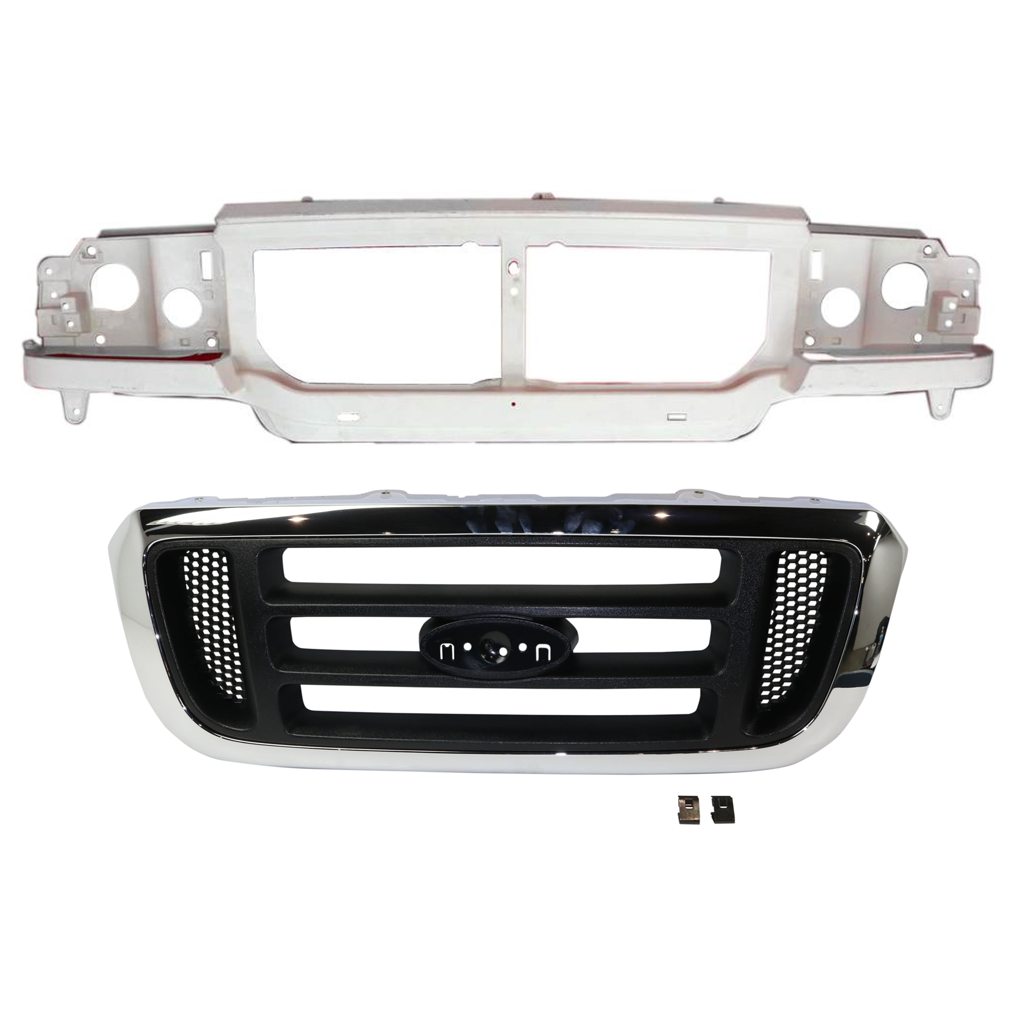 AM RANGER 04-05 HEADER PANEL 2 pc Kit with Grille Assembly SKU KIT 071824 C920 Partslink FO1220228 FO1200455 OEM 6L5Z8A284AA 4L5Z8200FAA