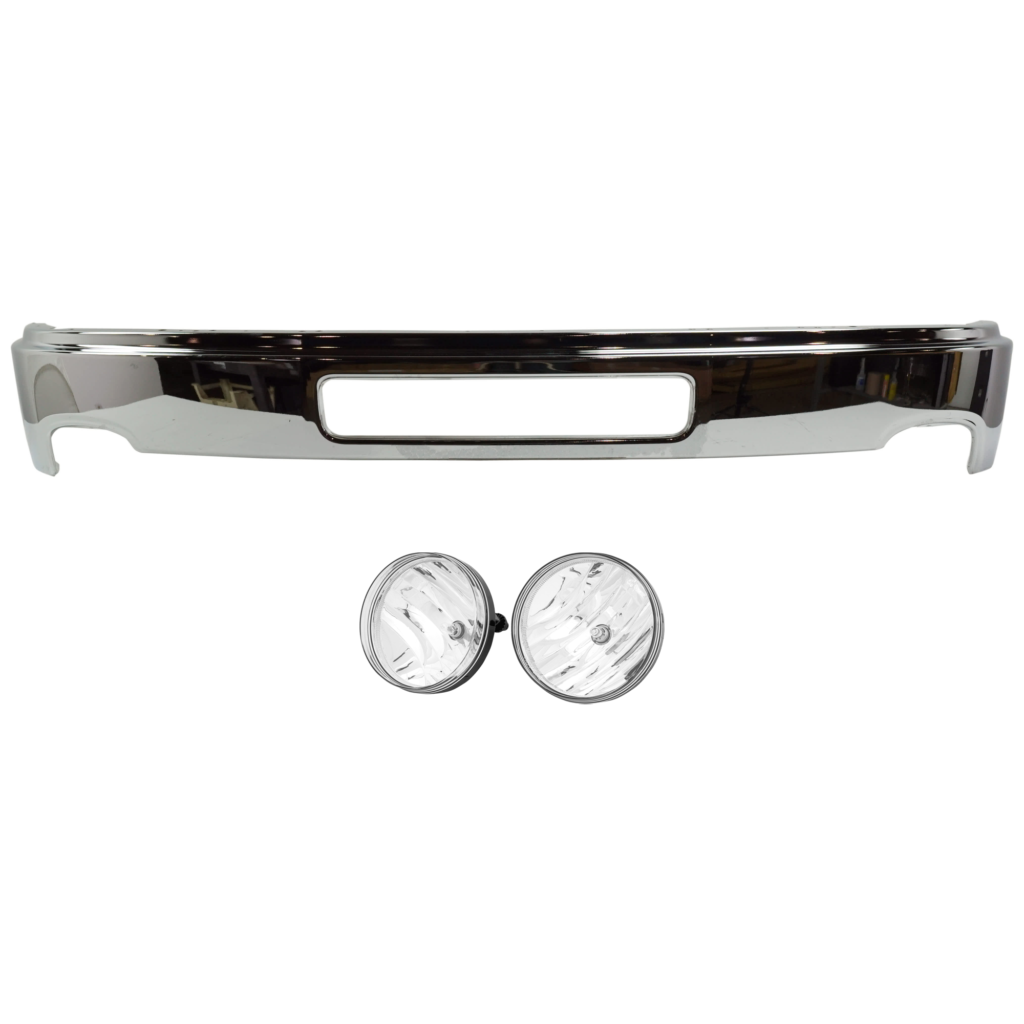 AM SIERRA 2500 HD 3500 HD 11-14 FRONT BUMPER 2 pc kit Chrome with Fog Light SKU KIT 071824 C928 Partslink GM1002839 GM2593161 GM2592161 OEM 25998989-25866496-25866495