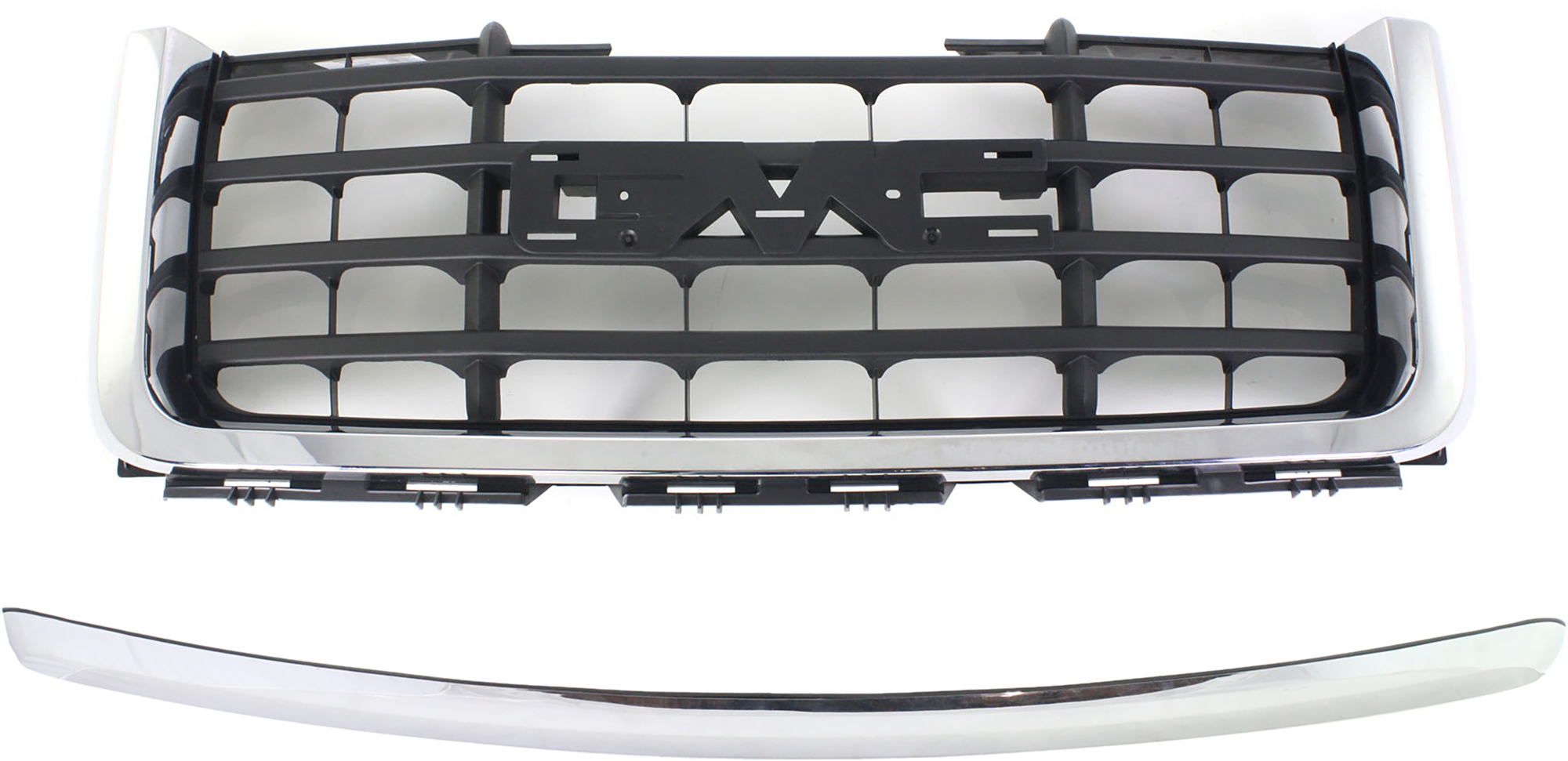 AM SIERRA 1500-07-08-2500 HD 07-10 GRILLE ASSEMBLY 2 pc Kit Chrome Shell Textured Gray Insert with Hood Molding SKU KIT 071824 C930 Partslink GM1200613 GM1235109 OEM 25825523-10385156