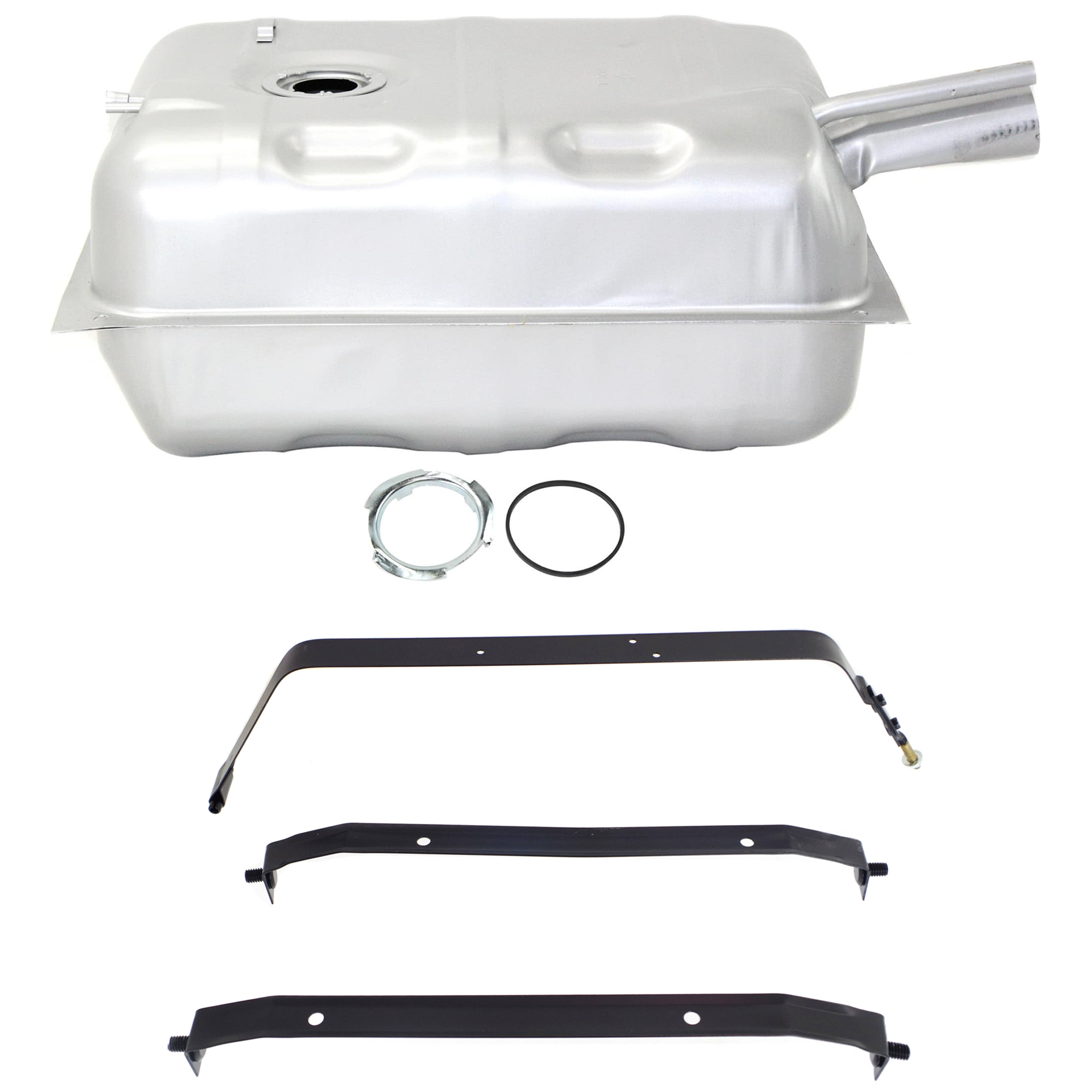 AM CJ5-73-76 CJ6-73-75 FUEL TANK 4 pc Kit Steel Silver 15 Gal. 57 Liters 25-1-4 x 18-1-4 x 10-7-8 in. w o seals with Fuel Tank Strap SKU KIT 071824 C936