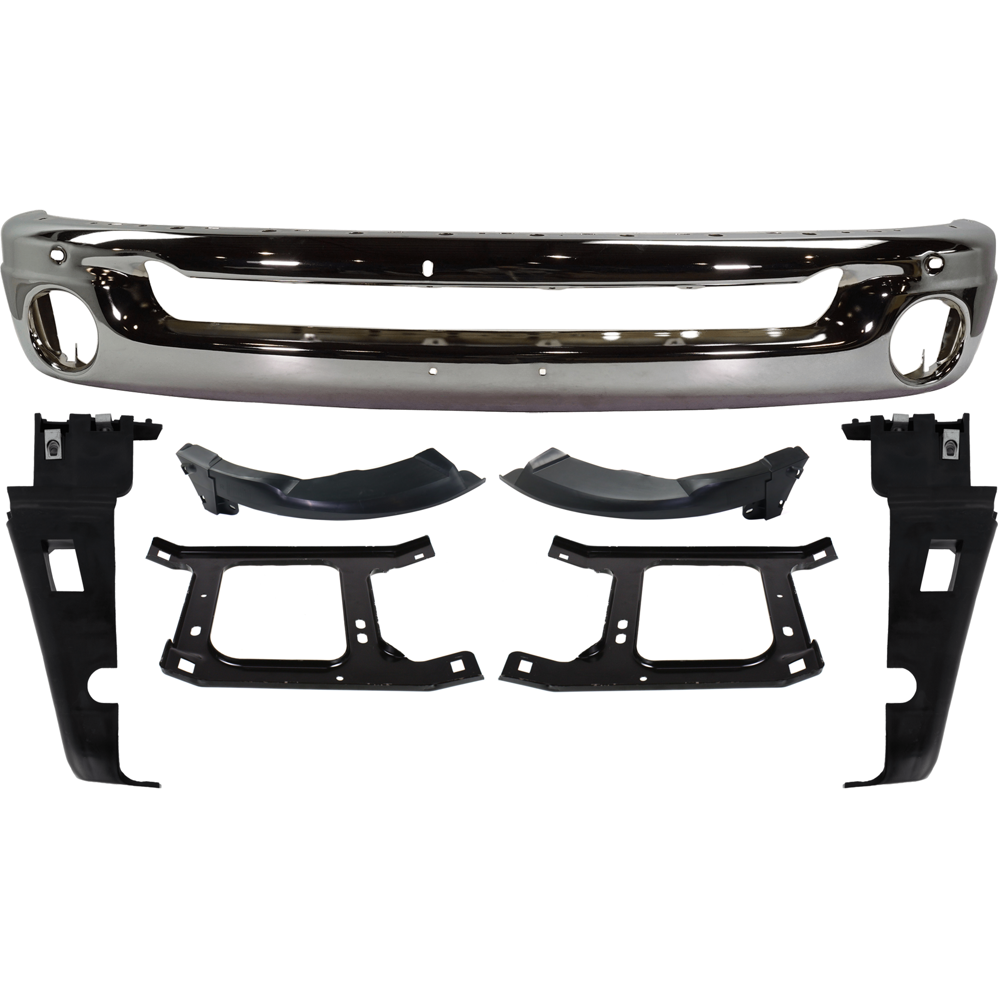 AM DODGE RAM FULL SIZE PICKUP 02-05 FRONT BUMPER 7 pc kit Face Bar Steel Chrome with Bumper Bracket SKU KIT 071824 C99 Partslink CH1002383 CH1017101 CH1067141 CH1016101 CH1066141 CH1066130 CH1067130 CH1066127 CH1067127 OEM 55077946AB 55077504AE 55077505