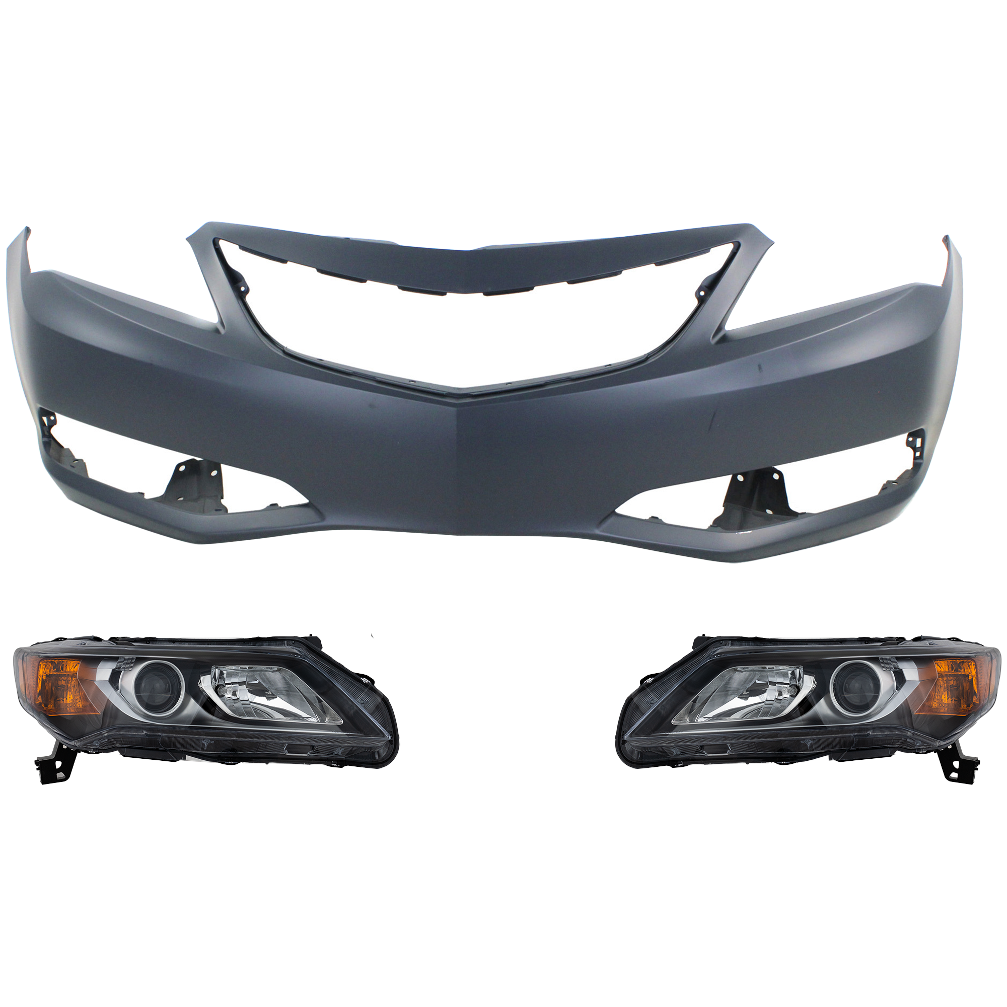AM ILX 13-15 HEAD LAMP RH AND LH with Bulbs 3 pc Kit with Bumper Cover SKU KIT 071918-01 Partslink AC2503121 AC2502121 AC1000180 OEM 33100TX6A02-33150TX6A02-04711T