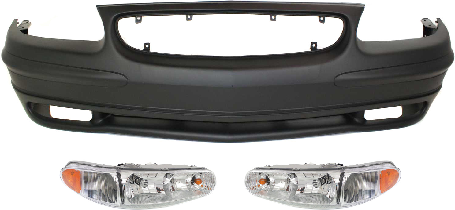 AM REGAL 97-04 HEAD LAMP RH AND LH with Bulbs 3 pc Kit with Bumper Cover SKU KIT 071918-02 Partslink GM2502182 GM2503182 GM1000541 OEM 19244638-19244639-12369158