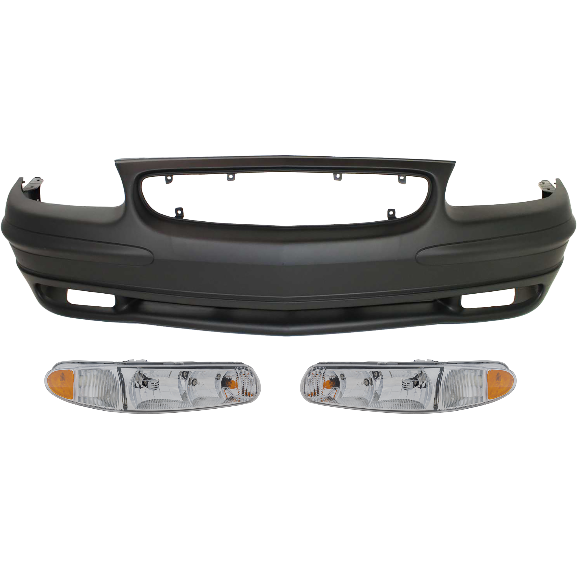 AM REGAL 97-04 HEAD LAMP RH AND LH with Bulbs 3 pc Kit with Bumper Cover SKU KIT 071918-03 Partslink GM2502183 GM2503183 GM1000541 OEM 19244639-19244638-12369158