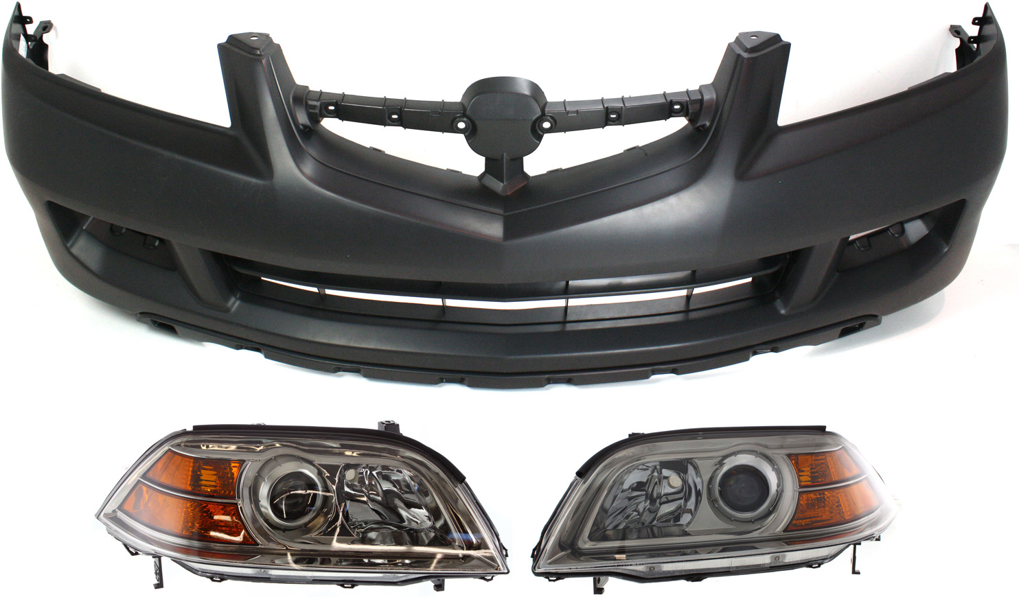 AM MDX 04-06 HEAD LAMP RH AND LH Lens and Housing Halogen 3 pc Kit with Bumper Cover SKU KIT 071918-05 Partslink AC2518107 AC2519107 AC1000150 OEM 33101S3VA12-33151S3VA12-04711S