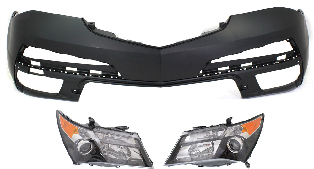 AM MDX 10-13 HEAD LAMP RH AND LH Halogen Lens and Housing 3 pc Kit with Bumper Cover SKU KIT 071918-08 Partslink AC2519117 AC2518117 AC1000172 OEM 33101STXA31-33151STXA31-04711S