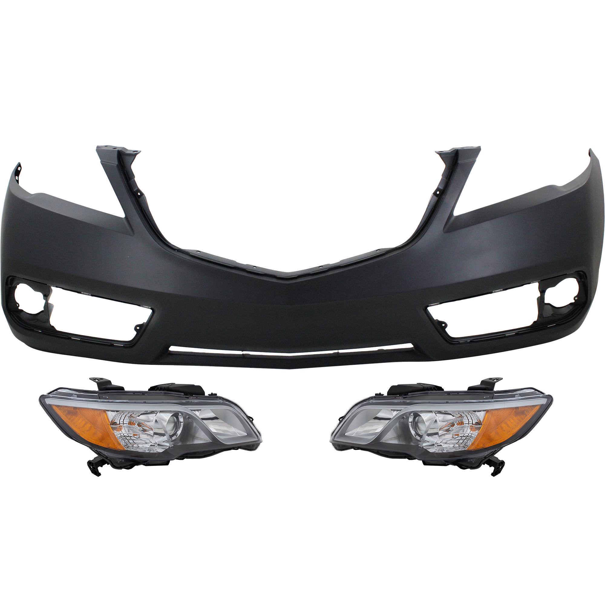 AM RDX 13-15 HEAD LAMP RH AND LH with Bulbs 3 pc Kit with Bumper Cover CAPA SKU KIT 071918-13 Partslink AC1000179C AC2502123C AC2503123C OEM 04711TX4A90ZZ 33100TX4A11-3315