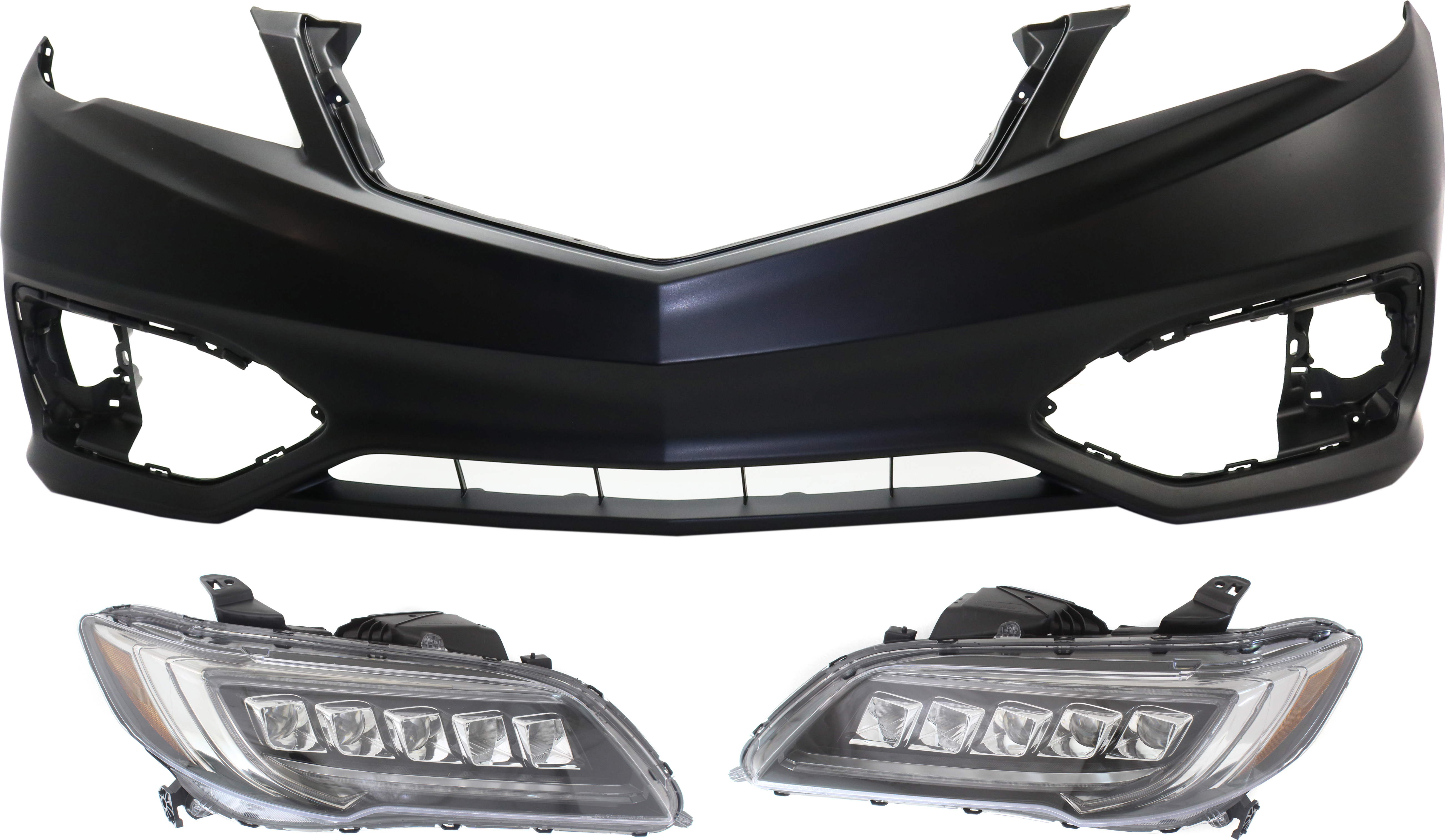 AM RDX 16-18 HEAD LAMP RH AND LH with Bulbs 3 pc kit with Bumper Cover SKU KIT 071918-16 Partslink AC2502128 AC2503128 AC1000190 OEM 33100TX4A51-33150TX4A51-04711T