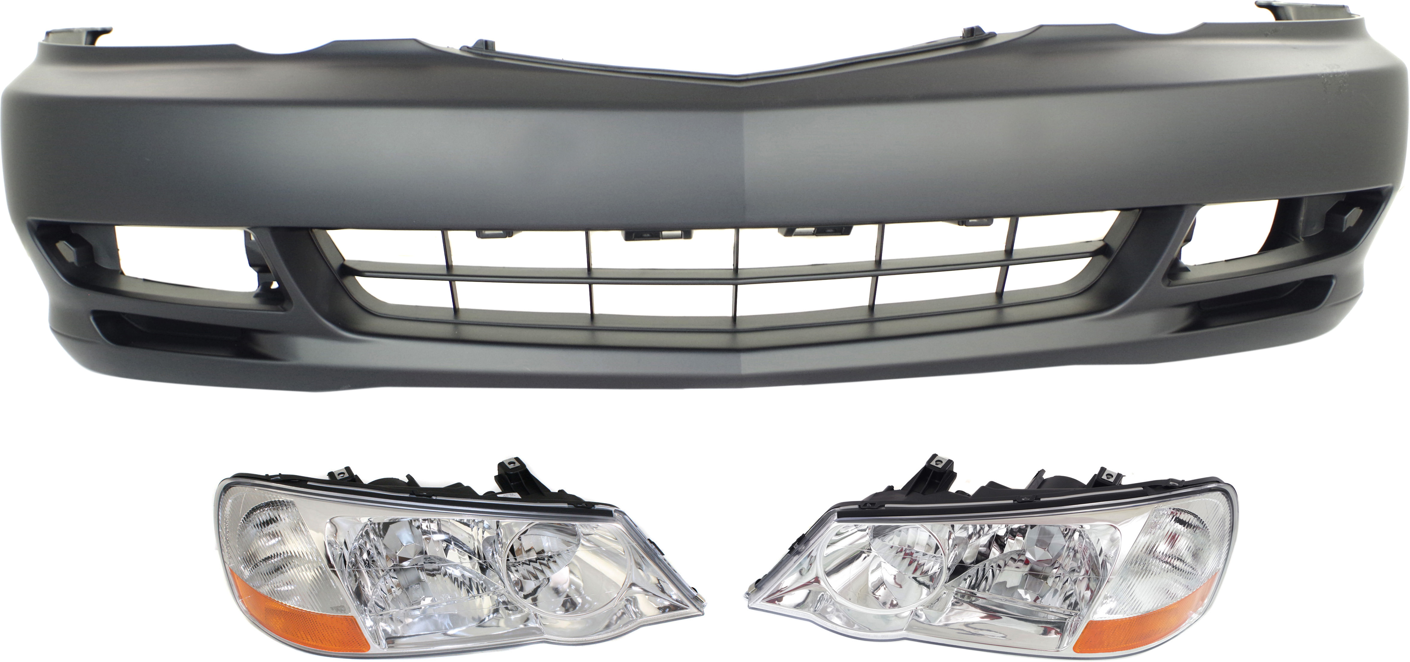 AM TL 02-03 FRONT BUMPER COVER 3 pc Kit Primed Base Type S Models with Headlights SKU KIT 071918-19 Partslink AC1000141 AC2518102 AC2519102 OEM 04711S0KA91ZZ 33151S0KA12-3310
