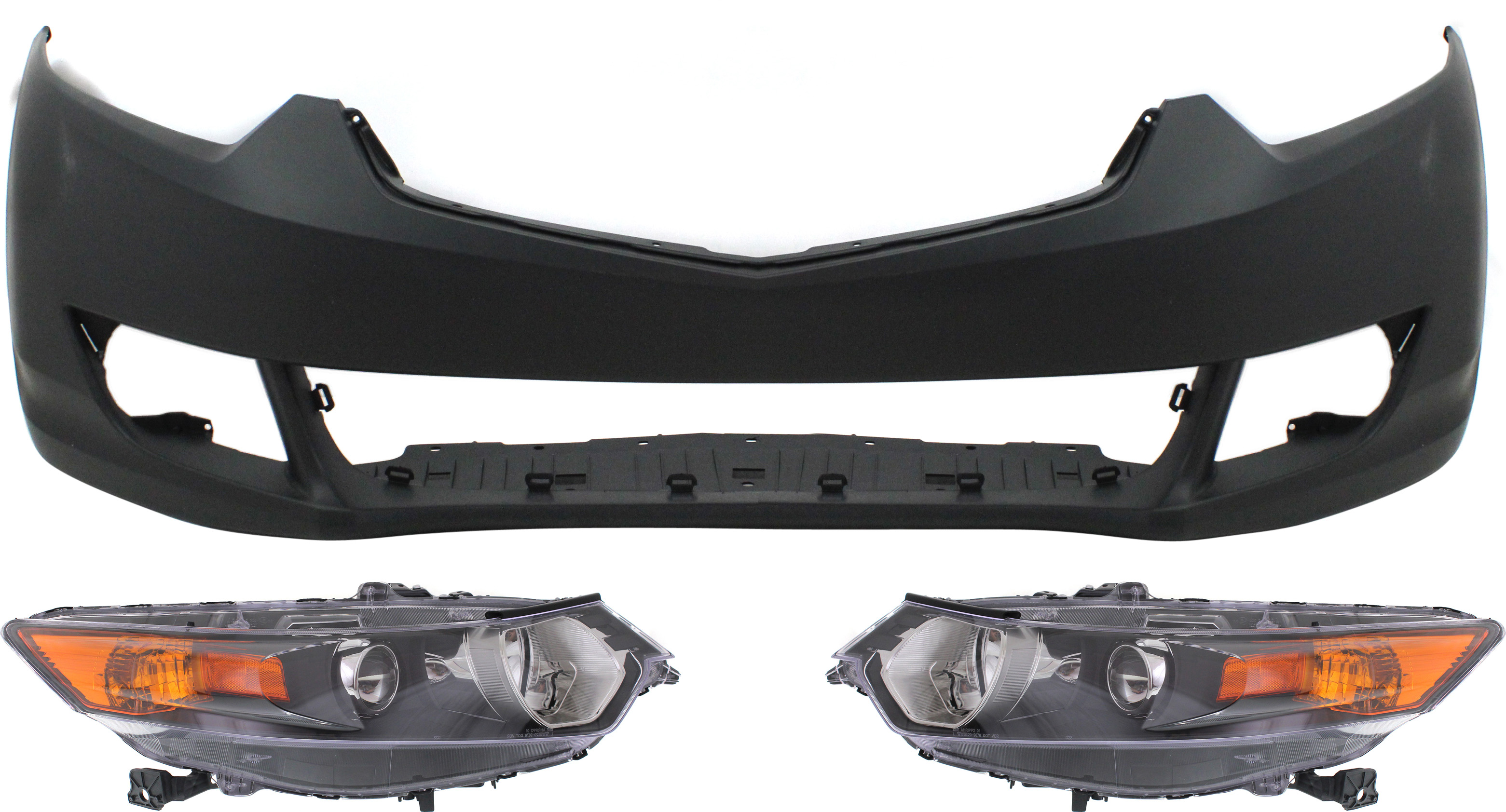 AM TSX 09-10 HEAD LAMP RH AND LH Lens and Housing HID Xenon 3 pc Kit with Bumper Cover SKU KIT 071918-23 Partslink AC2503118 AC2502118 AC1000162 OEM 33101TL0A02-33151TL0A02-04711T