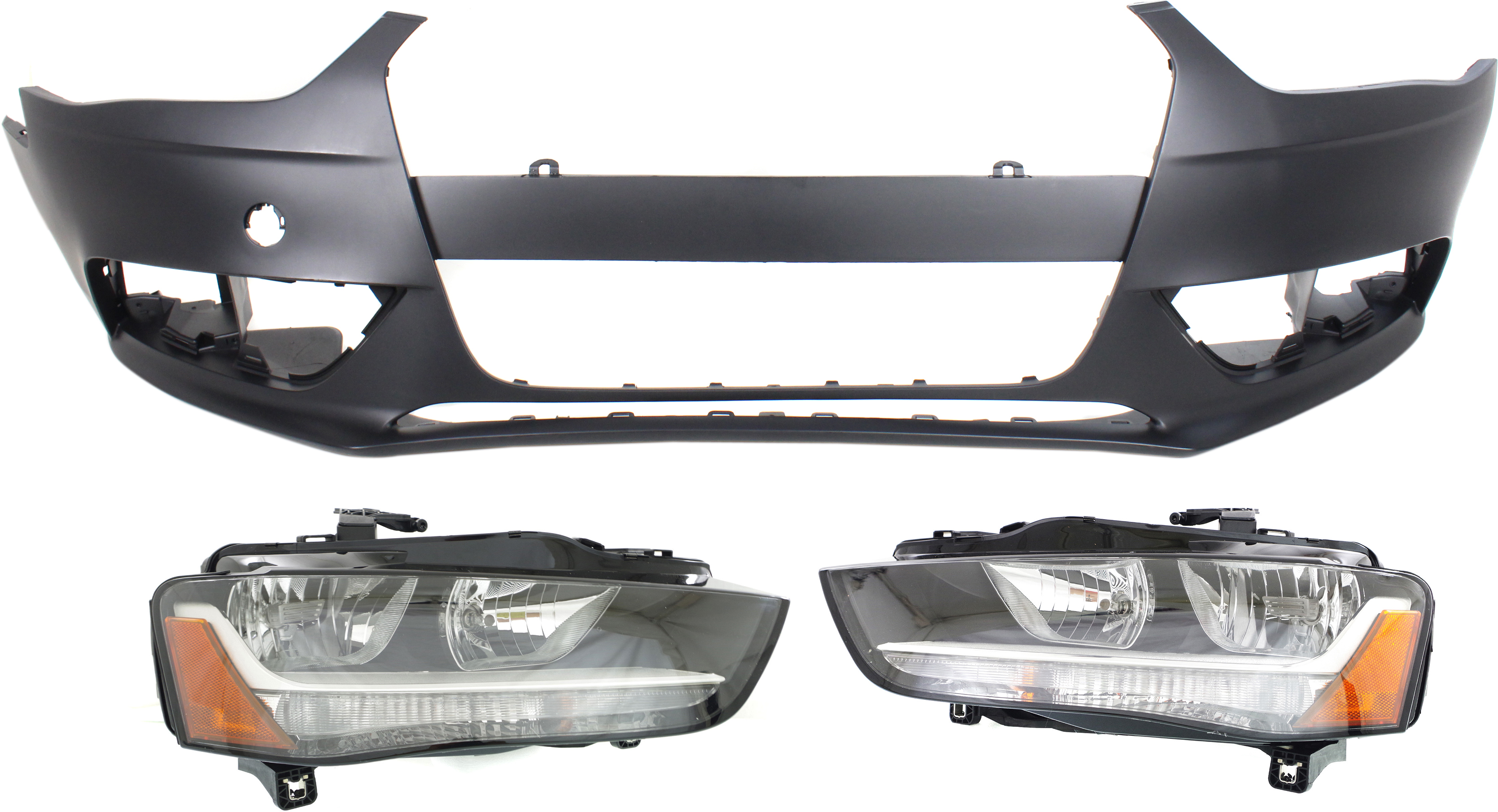AM A4-13-16 A4 QUATTRO 13-14 HEAD LAMP RH AND LH Assembly Halogen 3 pc Kit with Bumper Cover SKU KIT 071918-42 OEM 8K0941004AD 8K0941003AD 8K0807