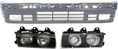 AM 3 SERIES 92-93 HEAD LAMP RH AND LH Assembly Halogen 3 pc Kit with Bumper Cover SKU KIT 071918-55 Partslink BM2502101 BM2503101 BM1000109 OEM 63121387861-63121387862-511181
