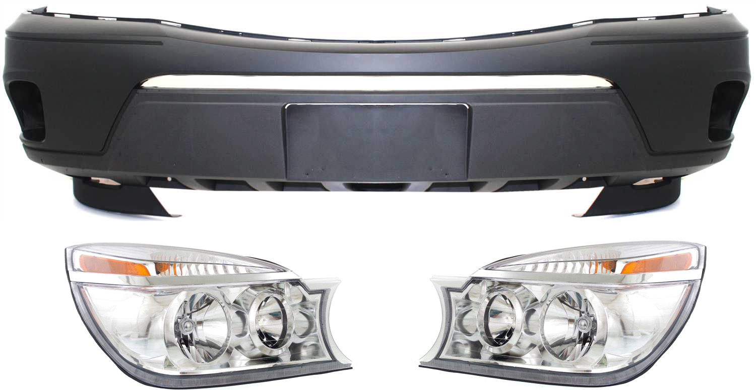 AM RENDEZVOUS 04-05 HEAD LAMP RH AND LH with Bulbs 3 pc Kit with Bumper Cover SKU KIT 071918-68 Partslink GM2502245 GM2503245 GM1000643 OEM 10342801-10342802-12335515