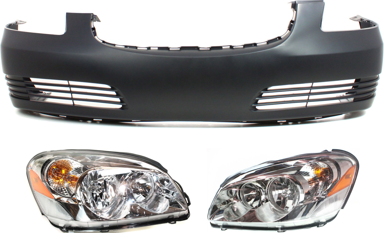 AM LUCERNE 06-08 HEAD LAMP RH AND LH Assembly Halogen 3 pc Kit with Bumper Cover SKU KIT 071918-73 Partslink GM2502276 GM2503276 GM1000822 OEM 22811901-22811900-20827013