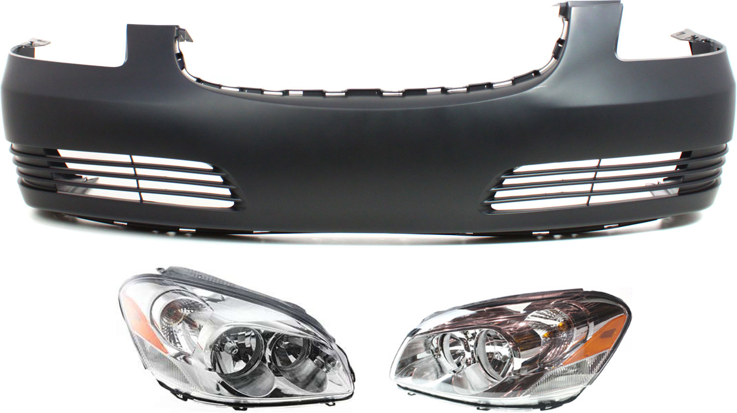 AM LUCERNE 06-08 HEAD LAMP RH AND LH Assembly Halogen 3 pc Kit with Bumper Cover SKU KIT 071918-74 Partslink GM2503277 GM2502277 GM1000822 OEM 25974774-25974773-20827013