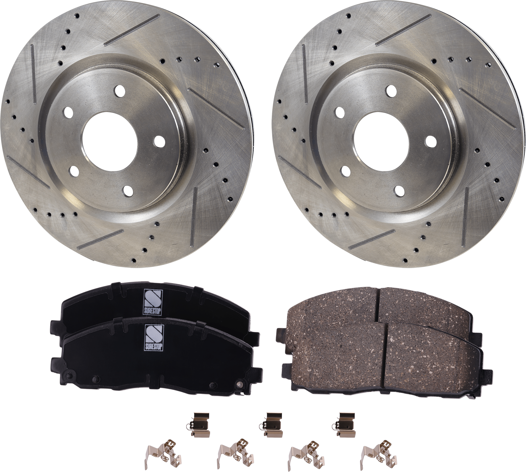 AM GRAND CARAVAN JOURNEY 12-20 PACIFICA 17-22 FRONT BRAKE DISC AND PAD KIT 4 pc kit Cross drilled and Slotted SKU KIT 071922-02 OEM 43179-53068-780964-850313-6004