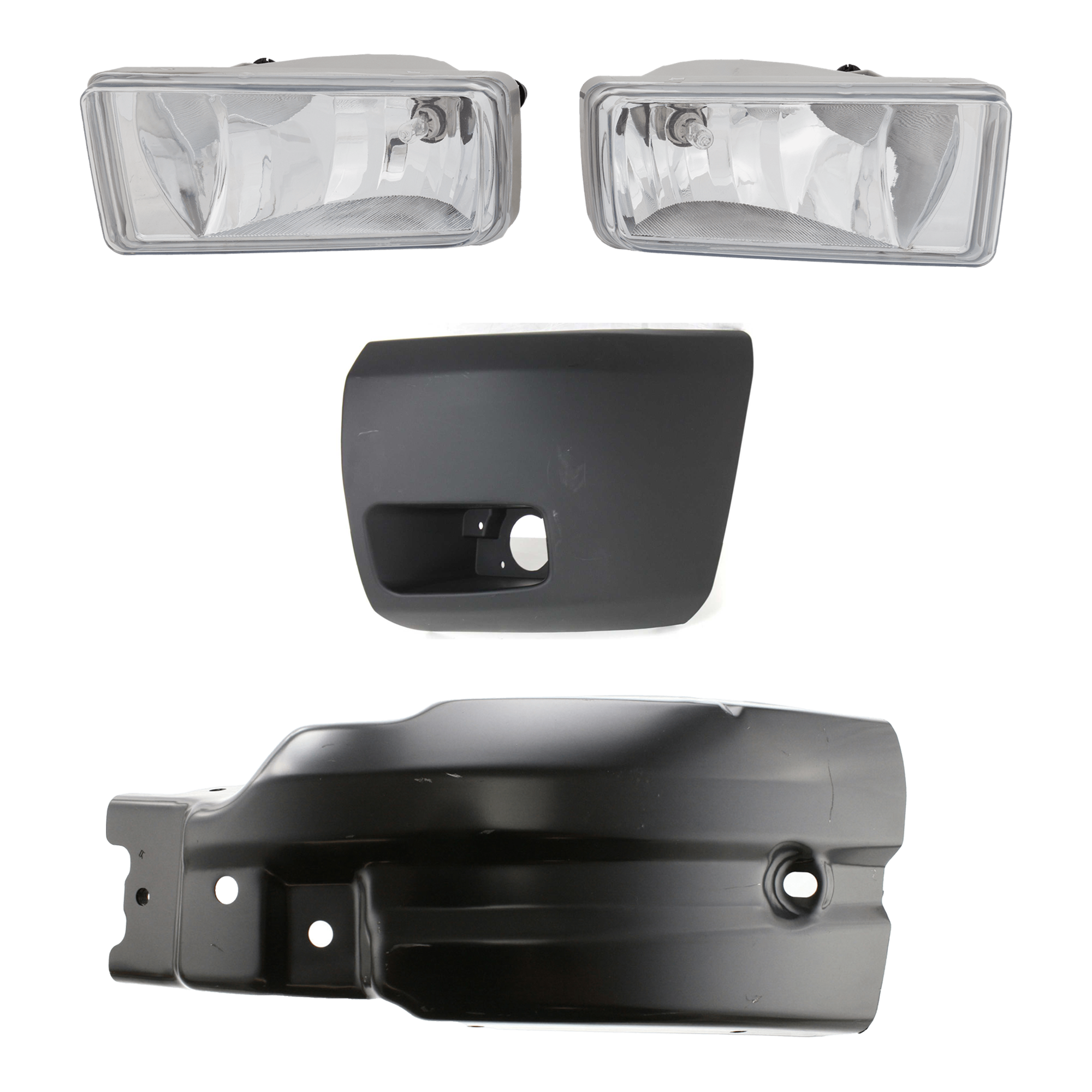 AM SILVERADO 1500-07-13 FOG LAMP RH AND LH 4 pc Kit Assembly Halogen Clear Lens with Bumper End SKU KIT 071924-18 Partslink GM2593160 GM2592160 GM1004148 GM1004147 OEM 22872763-22872762-22737638-158