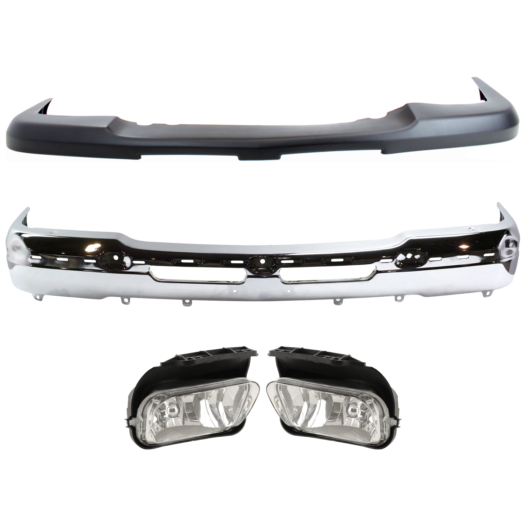 AM AVALANCHE 1500 AVALANCHE 2500-02-06 FRONT BUMPER 4 pc kit Face Bar CHrome with Bumper Cover and Fog Light SKU KIT 071924-21 Partslink GM1002822 GM1002842 GM1051110 GM2592127 GM2593127 OEM 19150310 PFM 15139805-15190982