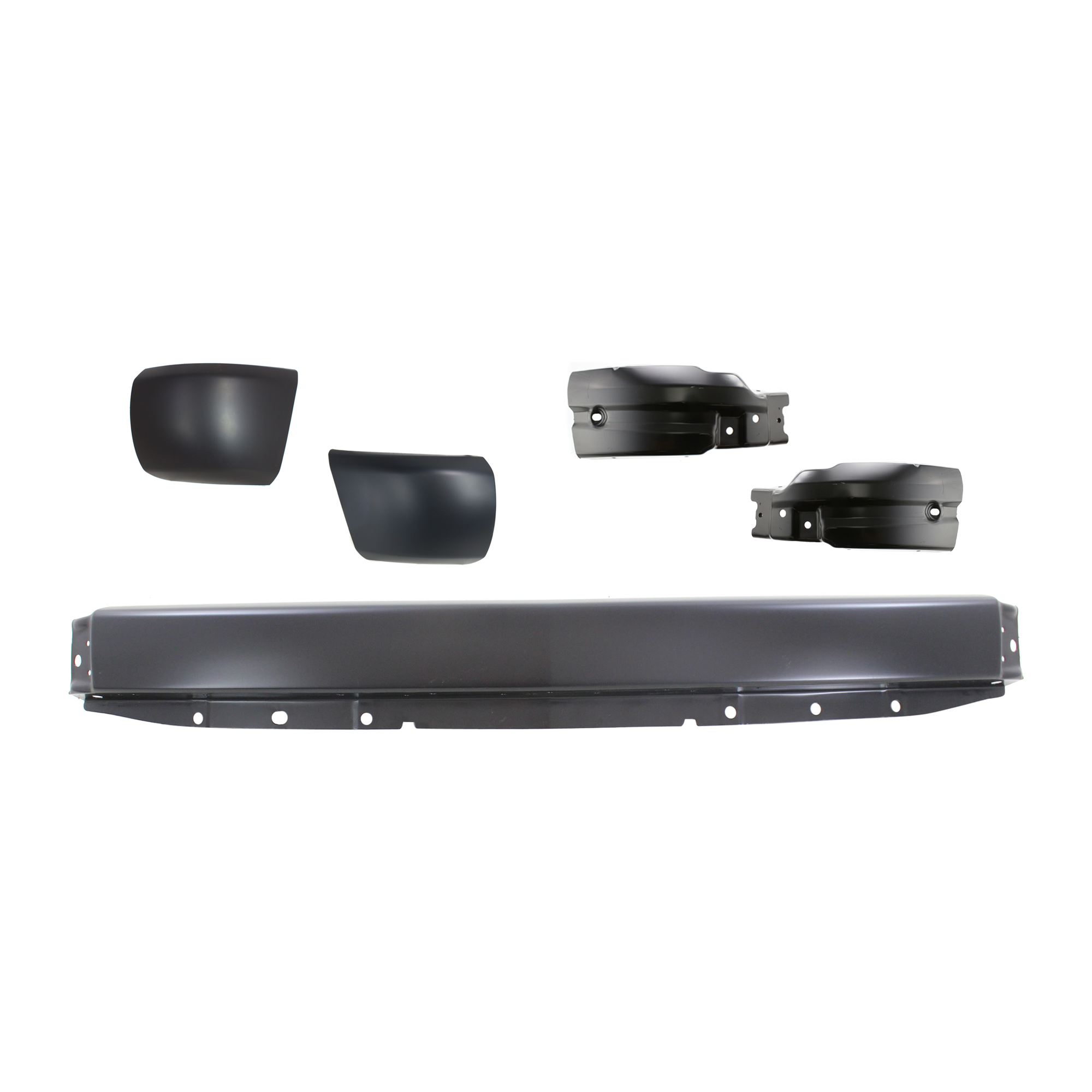 AM SILVERADO 1500-07-08 FRONT BUMPER 5 pc kit Primed w o Air Intake Holes with Bumper End SKU KIT 071924-27 Partslink GM1002828 GM1016103 GM1017103 GM1005148 GM1004148 OEM 15836962-15891690-15891691-227