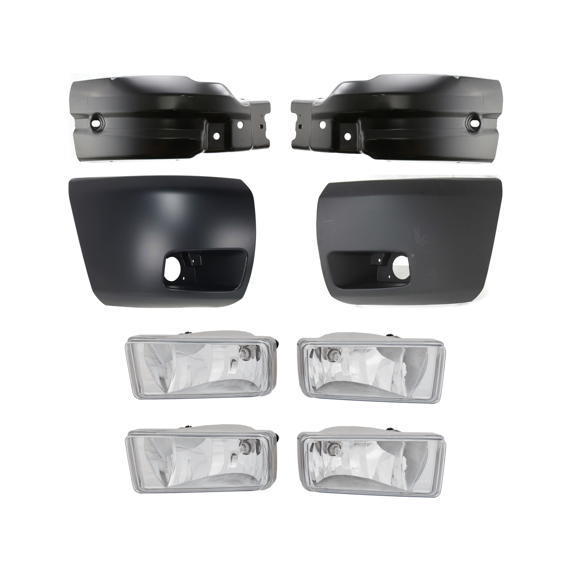 AM SILVERADO 1500-07-13 FOG LAMP RH AND LH 6 pc kit Assembly Halogen Clear Lens with Bumper End SKU KIT 071924-29 Partslink GM2593160 GM2592160 GM1005148 GM1004148 GM1005147 GM1004147 OEM 22872763-22872762-22737639-227