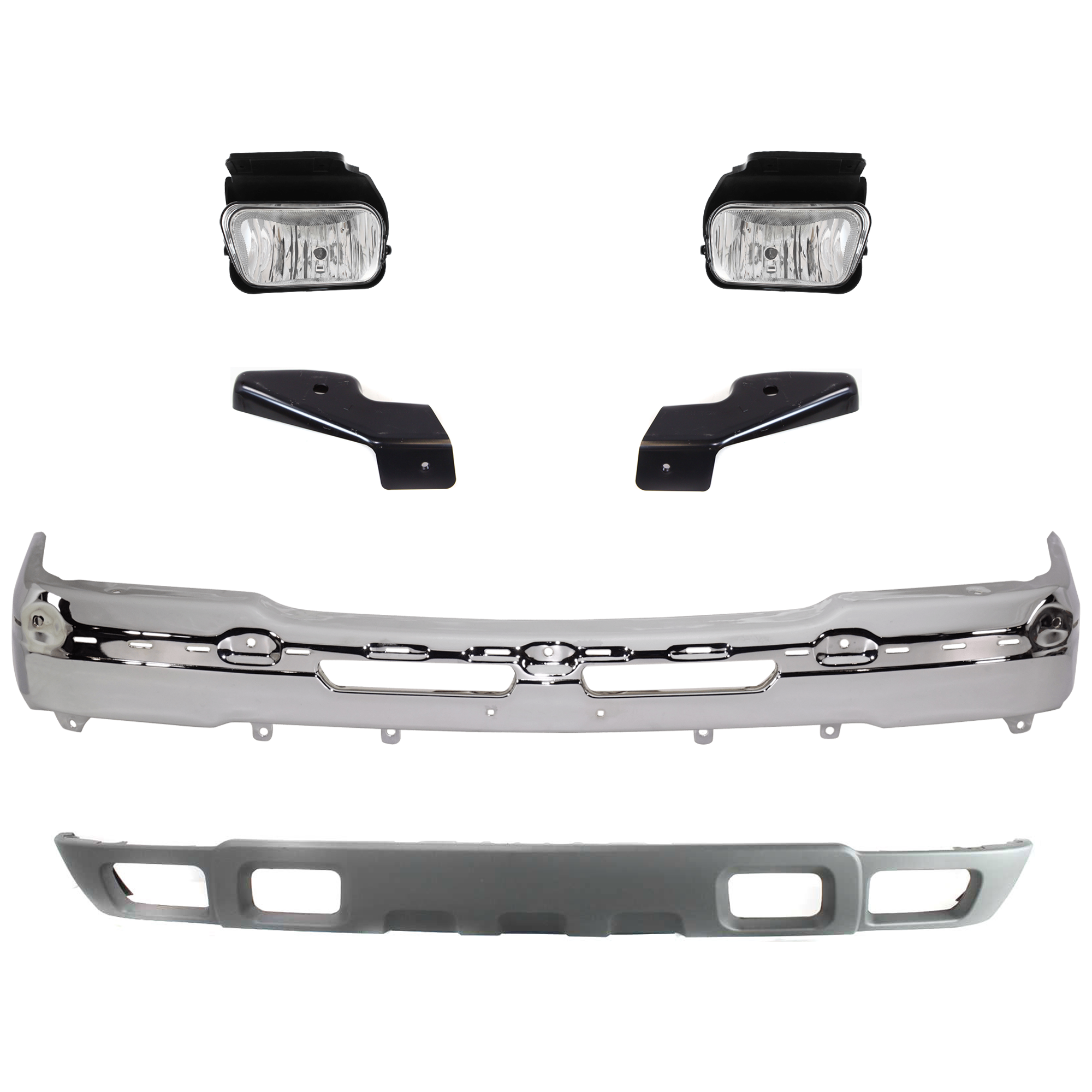 AM SILVERADO 04-07 FRONT BUMPER 6 pc kit Face Bar Chrome with Bumper Bracket Fog Light and Valance SKU KIT 071924-32 Partslink GM1002416 GM1066175 GM1067175 GM2592150 GM2593150 GM1092173 OEM 19150310-15059687-15059688-157