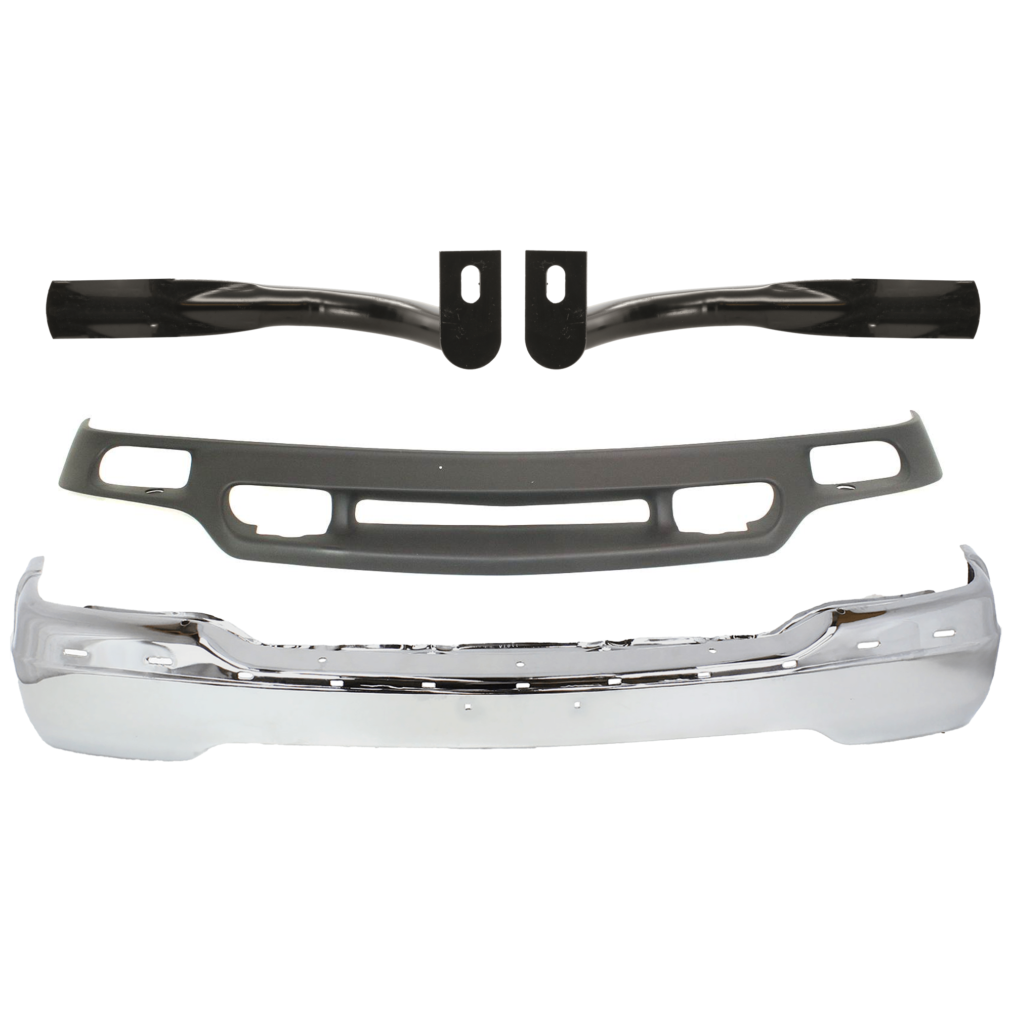 AM SIERRA 1500-99-02 YUKON 00-06 FRONT BUMPER 4 pc kit w Bumper Bracket and Valance Chrome w Bracket w o Air Holes SKU KIT 071924-51 Partslink GM1002373 GM1066129 GM1067129 GM1092169 OEM 15758072-15705657-15705658-889