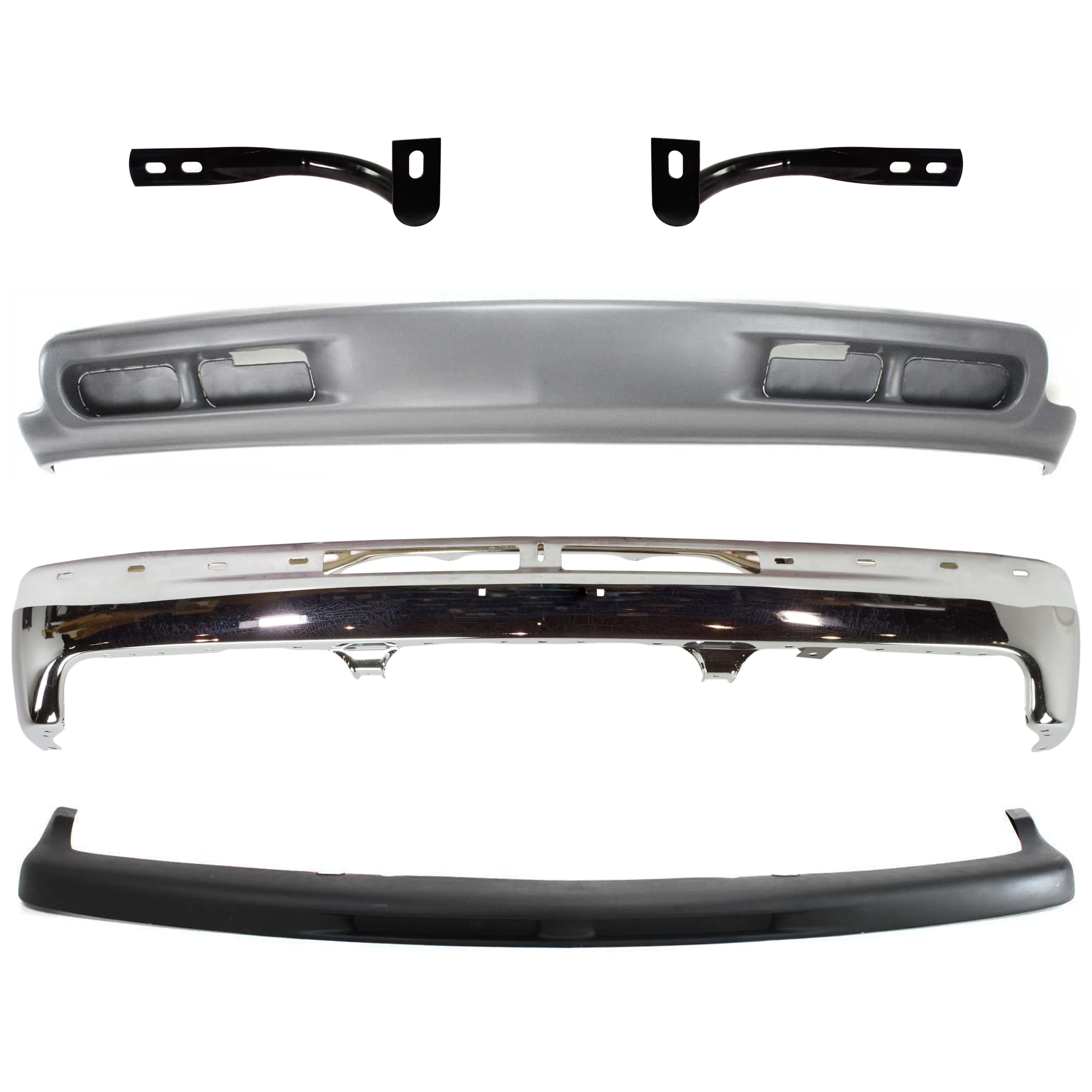 AM SILVERADO 99-02 TAHOE 00-06 FRONT BUMPER 5 pc kit w Bumper Bracket Bumper Trim and Valance Chrome w o Bracket SKU KIT 071924-52 Partslink GM1002376 GM1067129 GM1066129 GM1051103 GM1092168 OEM 12336026-15705658-15705657-150