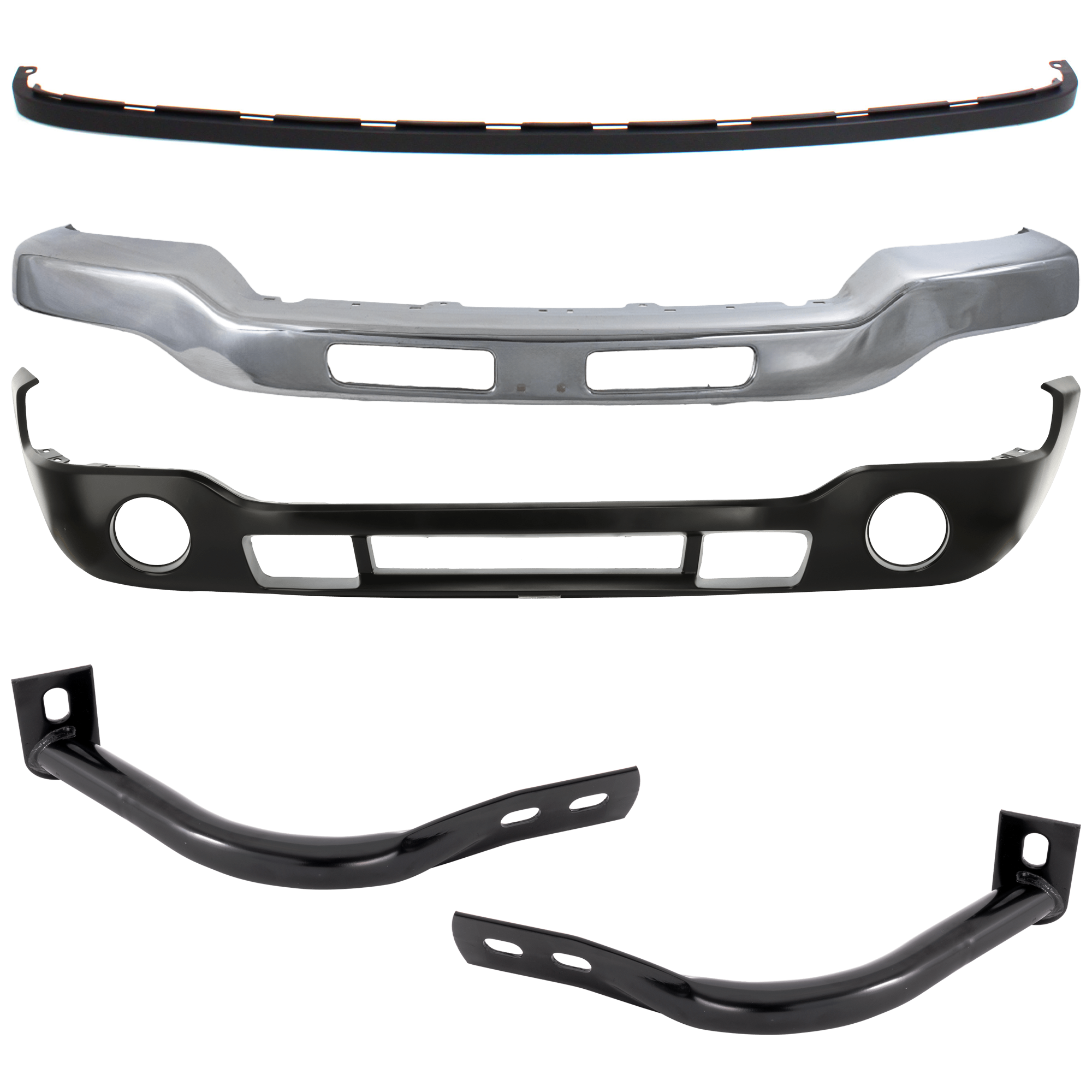 AM SIERRA 03-06 FRONT BUMPER 5 pc kit w Bumper Bracket Bumper Cover and Valance Chrome w Fog Light Hole w o Bracket Includes 2007 Classic SKU KIT 071924-61 Partslink GM1002418 GM1066159 GM1067159 GM1000684 GM1092201 OEM 15098990-15184116-15184117-123