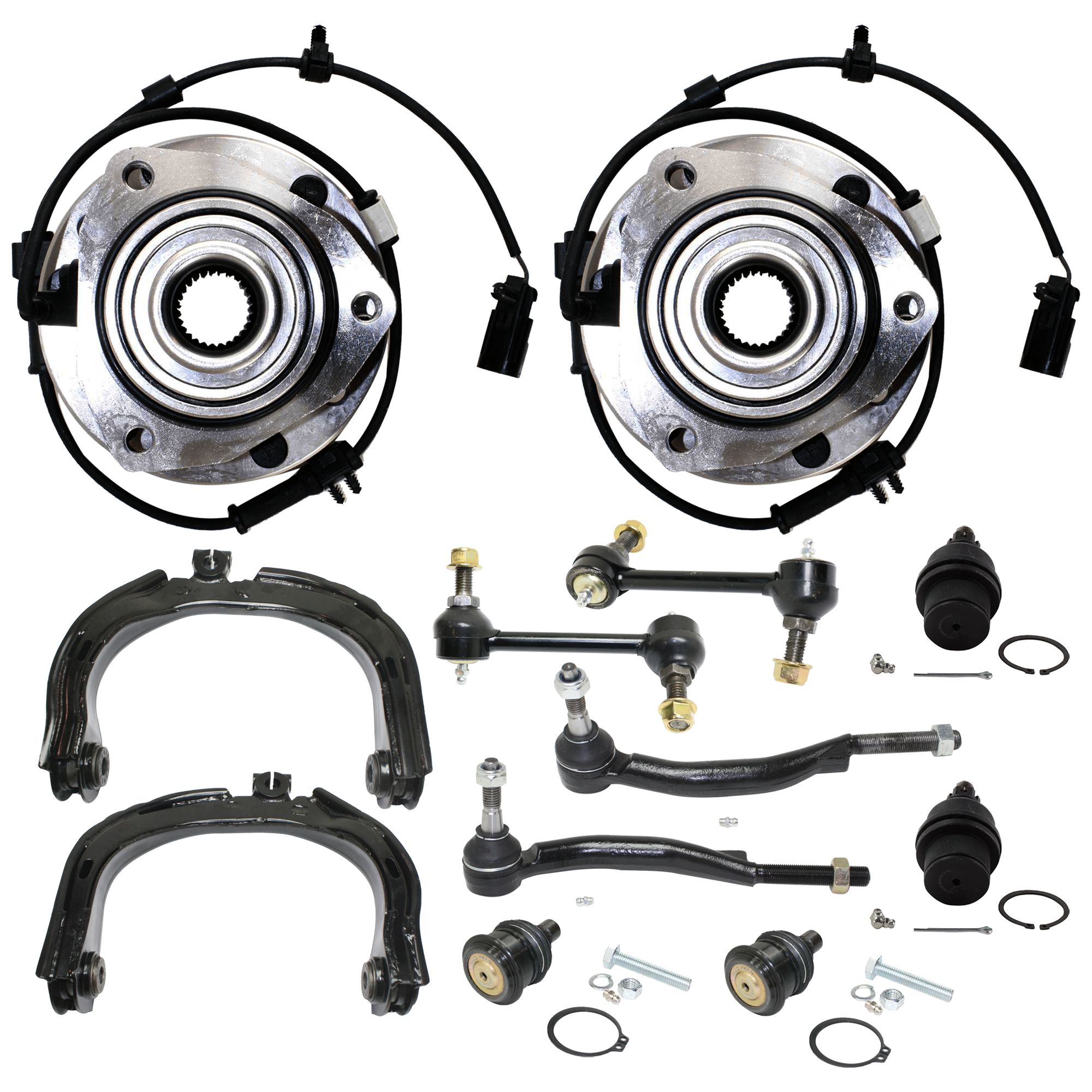 AM TRAILBLAZER ENVOY 02-09 FRONT AND REAR SUSPENSION KIT RH AND LH 12 pc kit w Ball Joint Control Arm Sway Bar Link Tie Rod End and Wheel Hub SKU KIT 071924-69 OEM 104-332-101-770-126-000-000-000-000