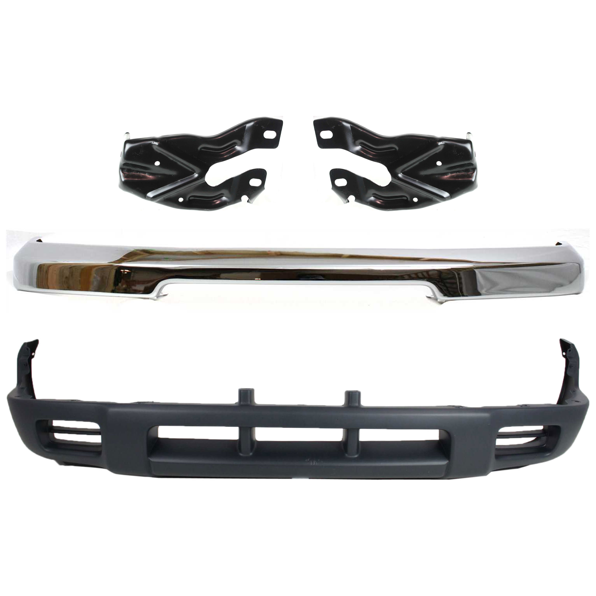 AM FRONTIER 98-00 XTERRA 00-01 FRONT BUMPER 4 pc kit w Bumper Bracket and Valance Chrome SKU KIT 071924-73 Partslink NI1002132 NI1066115 NI1067115 NI1095119 NI1095120 OEM 620149Z220 F20147Z020 PFM 6221