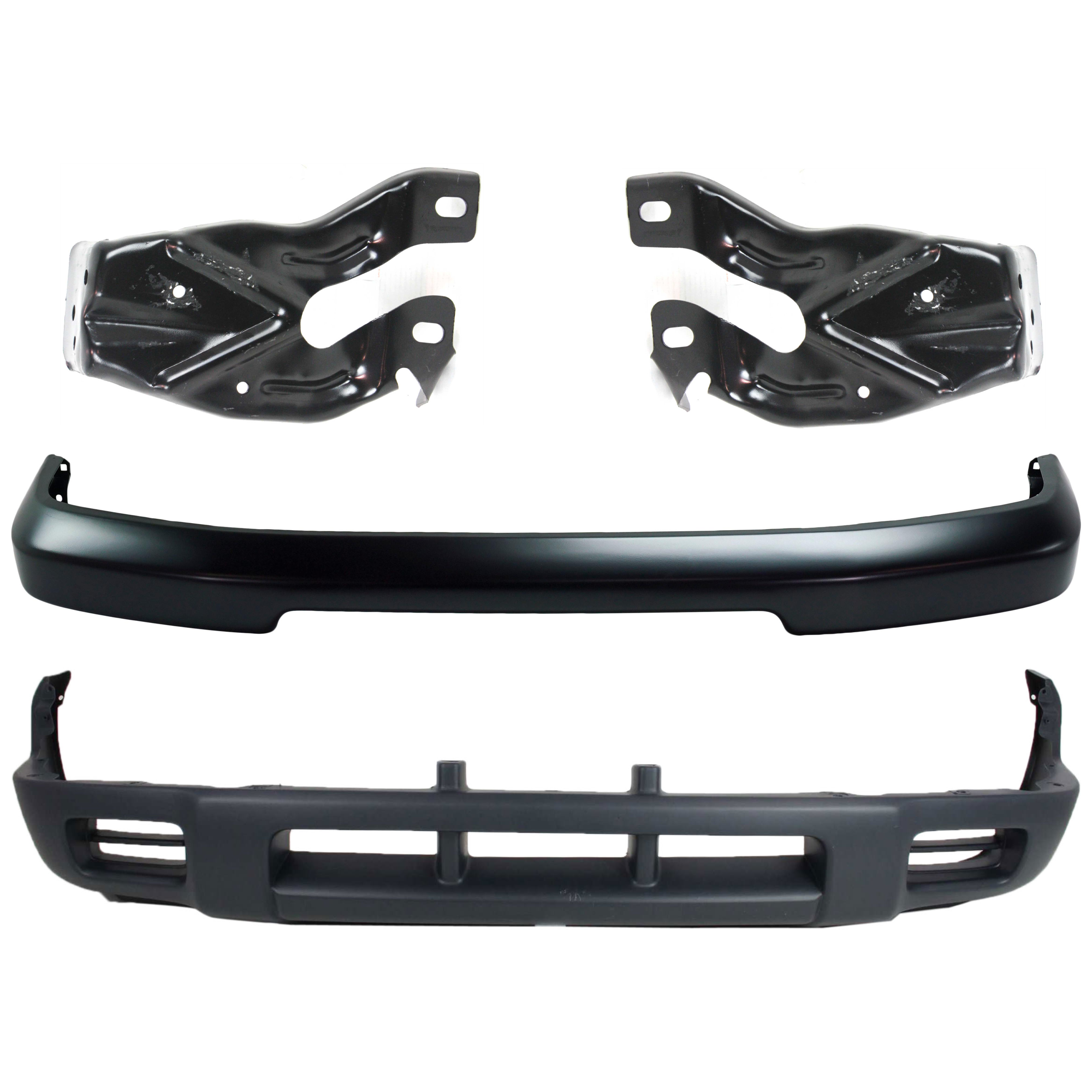 AM FRONTIER 98-00 XTERRA 00-01 FRONT BUMPER 4 pc kit w Bumper Bracket and Valance Center Black SKU KIT 071924-74 Partslink NI1002133 NI1066115 NI1067115 NI1095119 NI1095120 OEM F20147Z020-620149Z020-622153S5