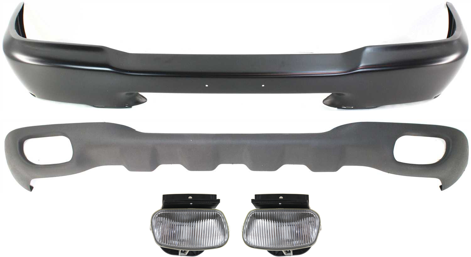 AM RANGER 98-00 FRONT BUMPER Paint to Match 4 pc Kit with Fog Lights and Valance SKU KIT 072017-13 Partslink FO1002347 FO2592198 FO2593198 FO1095172 OEM YL5Z17757AAA XL5Z17757APTM YL5