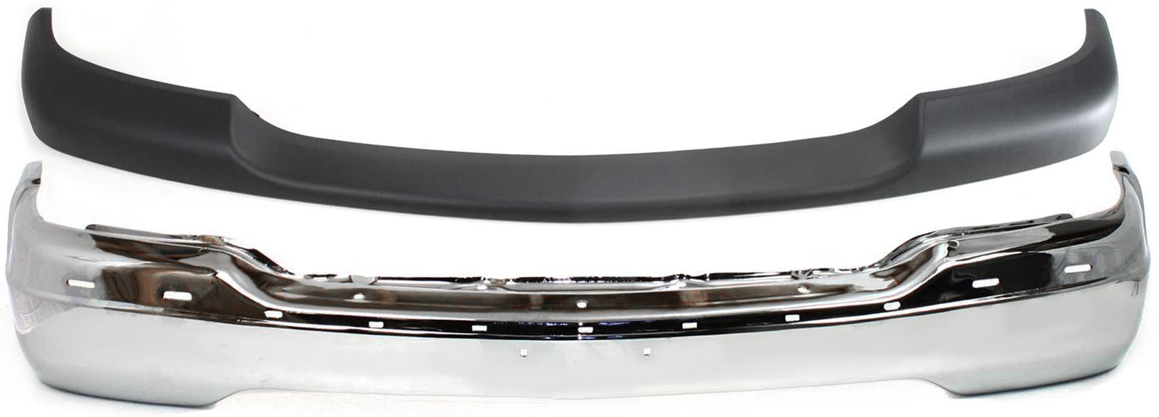 AM SIERRA 99-02 YUKON 00-06 FRONT BUMPER Chrome 2 pc kit with Bumper Fillers SKU KIT 072017-37 Partslink GM1002835 GM1051105 OEM 15758072 PFM 15748374