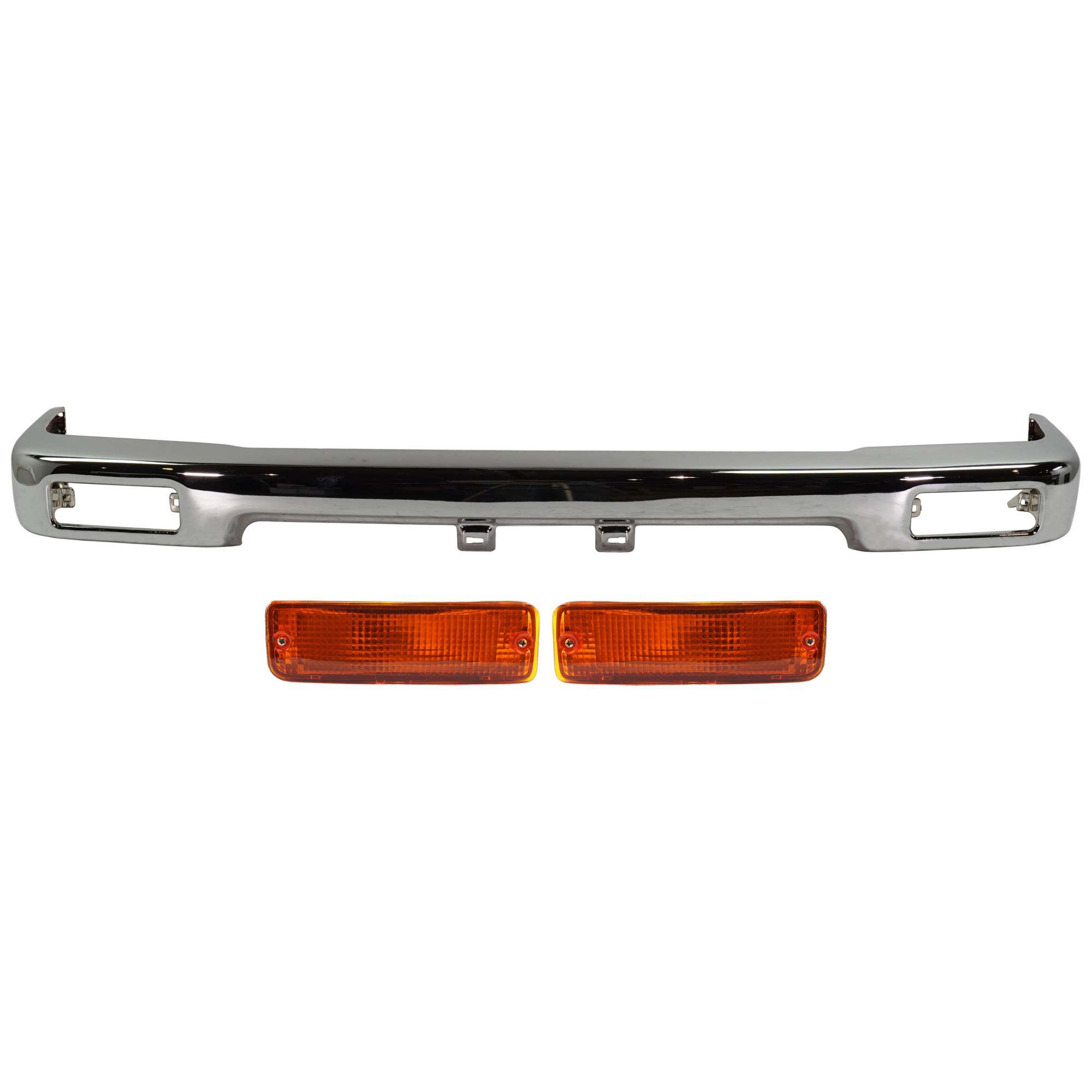 AM TOYOTA PICKUP 89-95 FRONT BUMPER 3 pc kit Chrome with Turn Signal Light SKU KIT 072024-01 Partslink TO1002102 TO2520105 TO2521107 OEM 5210135070-8152089134-81510891
