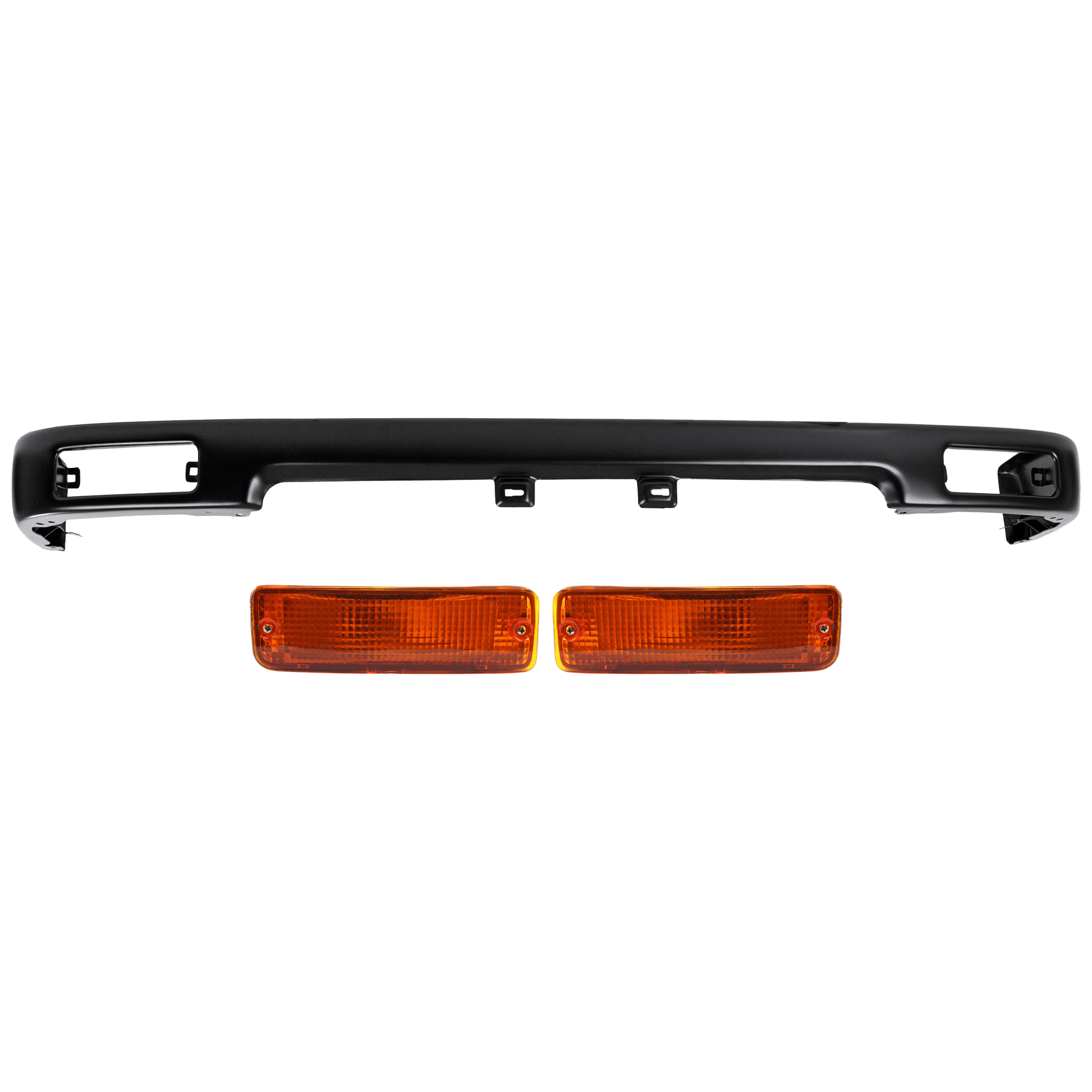AM TOYOTA PICKUP 89-91 FRONT BUMPER 3 pc kit Black with Turn Signal Light SKU KIT 072024-03 Partslink TO1002101 TO2521107 TO2520105 OEM 5210189107-8151089134-81520891