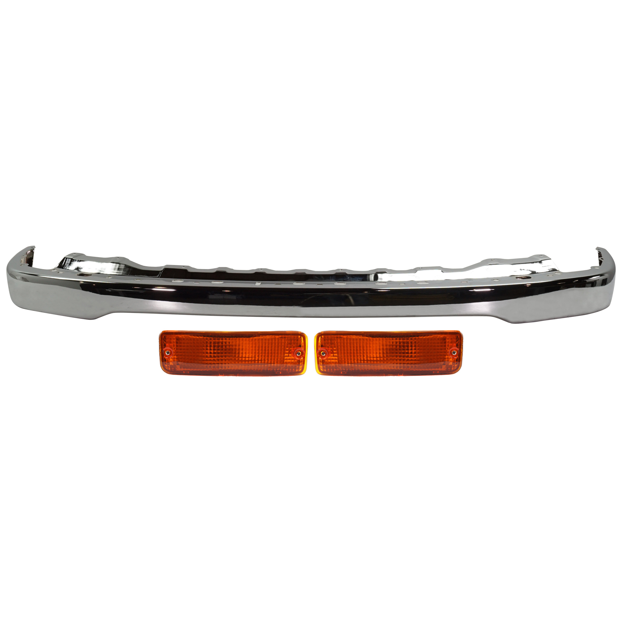 AM TOYOTA PICKUP 92-95 FRONT BUMPER 3 pc kit Chrome with Turn Signal Light SKU KIT 072024-04 Partslink TO1002104 TO2521107 TO2520105 OEM 5210135090-8151089134-81520891
