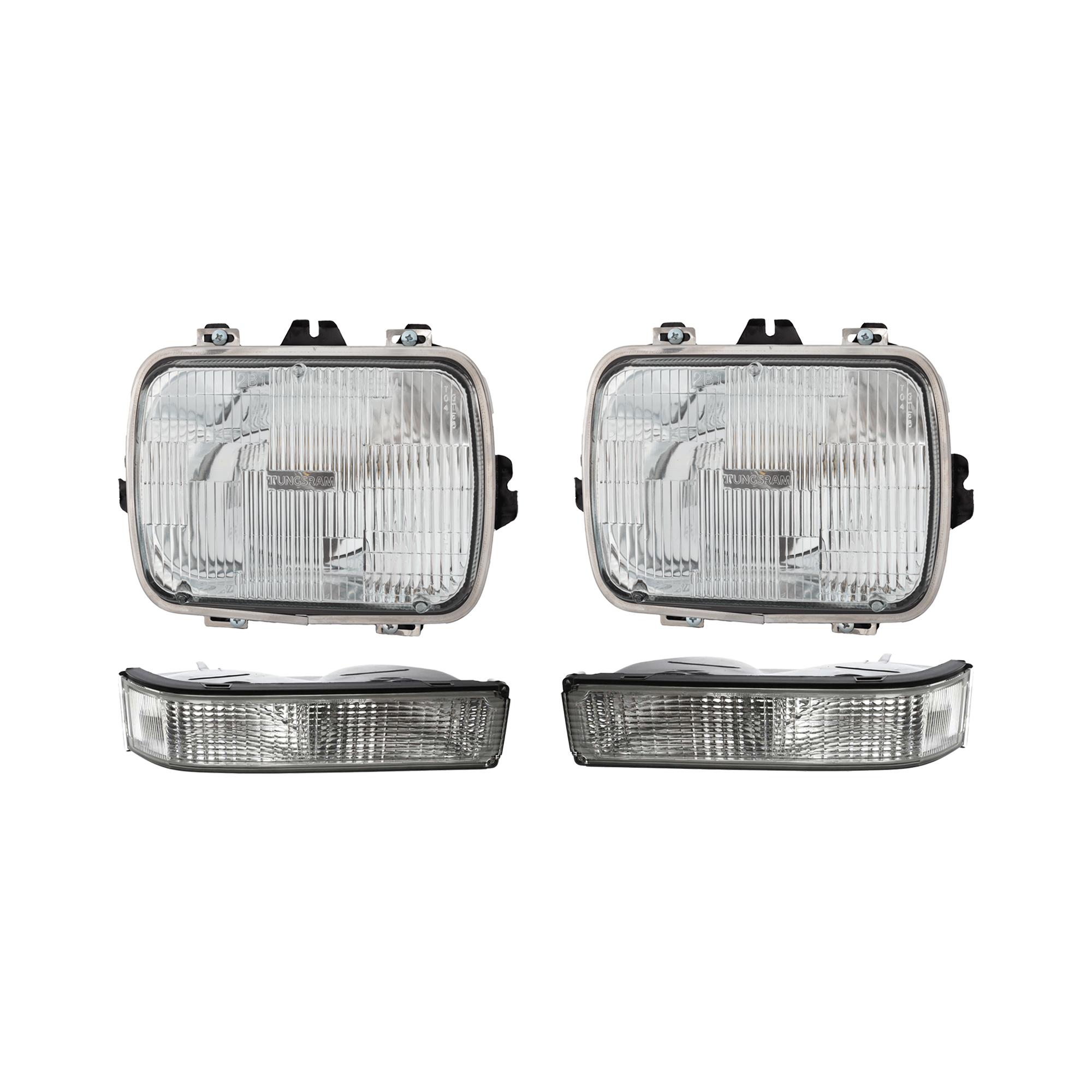 AM C K FULL SIZE P U 88-00 HEAD LAMP RH AND LH 4 pc Kit Assembly Halogen Sealed Beam Capsule Style 7 x 6 in. with Turn Signal Light SKU KIT 072024-06 Partslink GM2500112 GM2521104 GM2520104 OEM 25949657-5974338-5974337