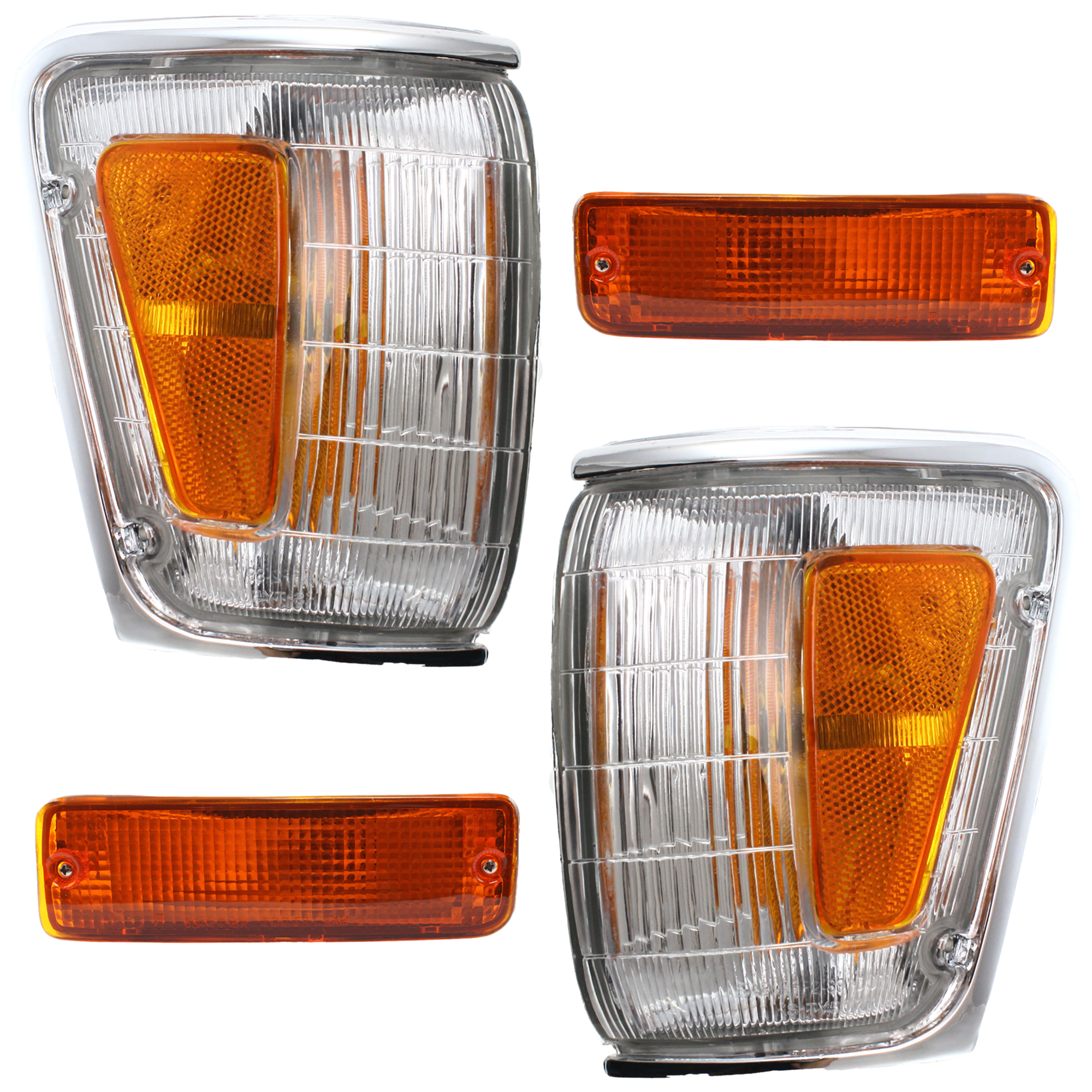AM TOYOTA PICKUP 89-91-4RUNNER 90-91 CORNER LAMP RH AND LH 4 pc kit Assembly w Chrome Trim with Turn Signal Light SKU KIT 072024-12 Partslink TO2520124 TO2521126 TO2521107 TO2520105 OEM 8161089179-8162089179-81510891