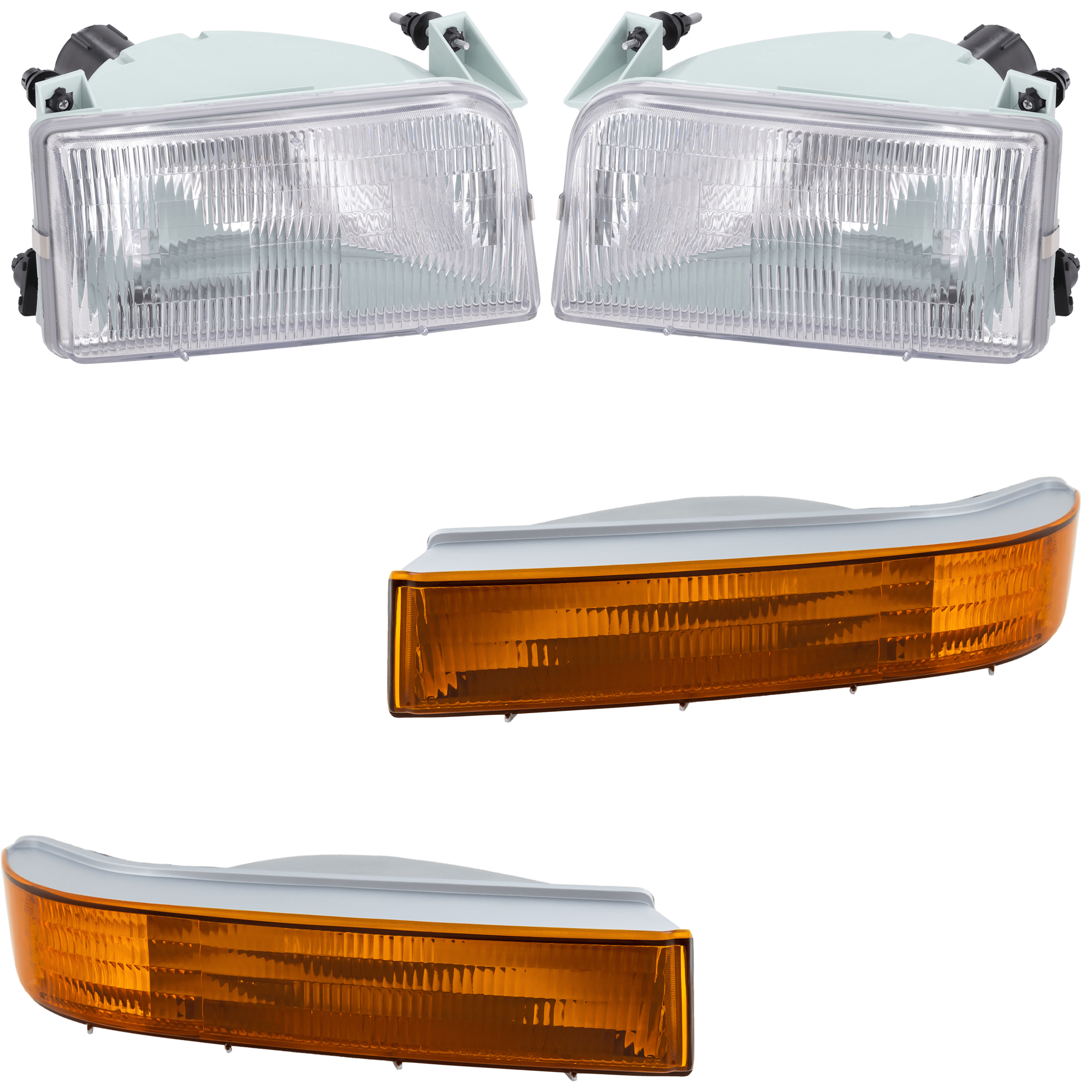 AM F SERIES 92-97 HEAD LAMP RH AND LH 4 pc kit Assembly Halogen with Turn Signal Light SKU KIT 072024-18 Partslink FO2502118 FO2503114 FO2521114 FO2520116 OEM F2TZ13008A F2TZ13008B F5TZ1320