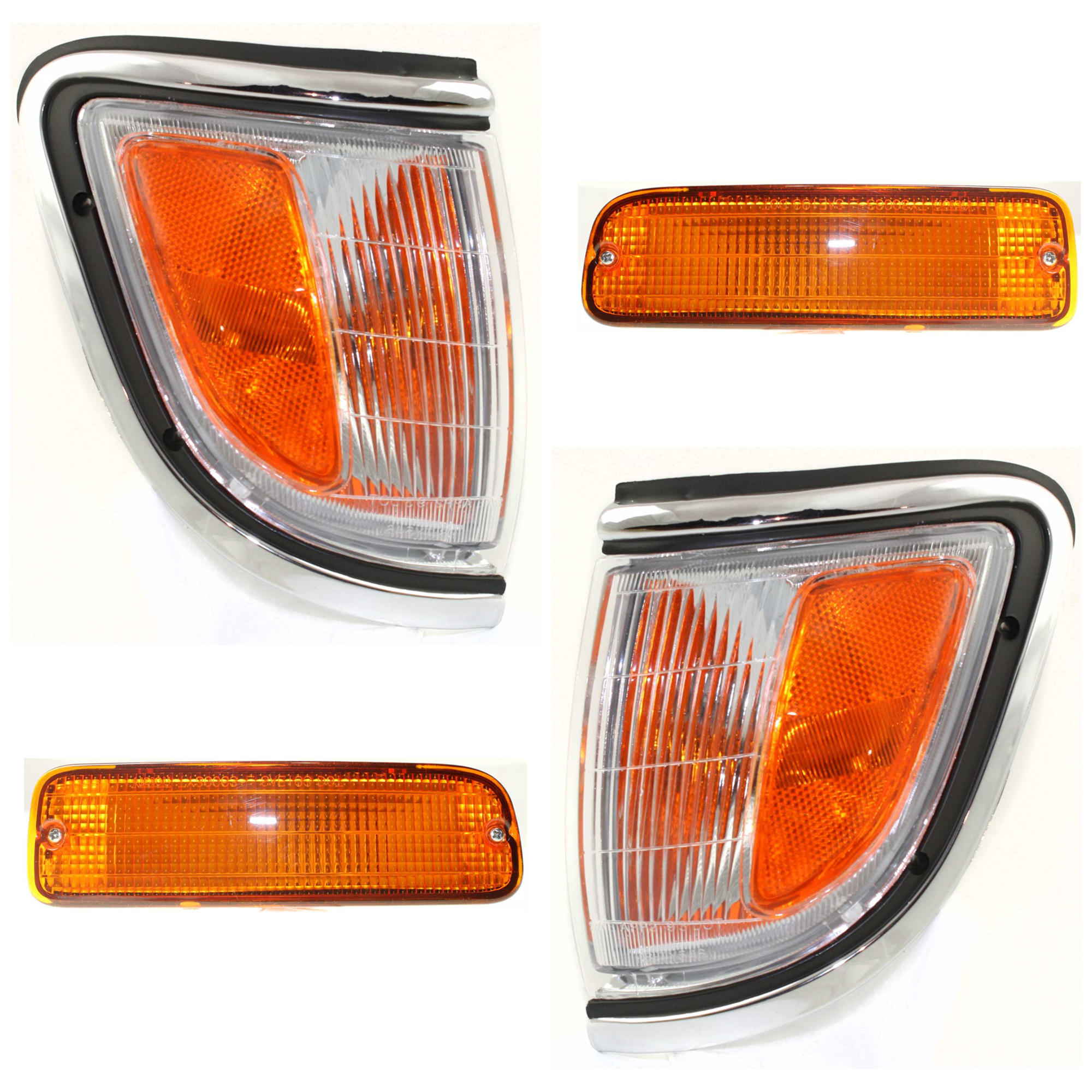 AM TACOMA 95-96 CORNER LAMP RH AND LH 4 pc kit Assembly w Chrome Trim with Turn Signal Light SKU KIT 072024-21 Partslink TO2520142 TO2521142 TO2530119 TO2531119 OEM 8161004020-8162004020-81520351